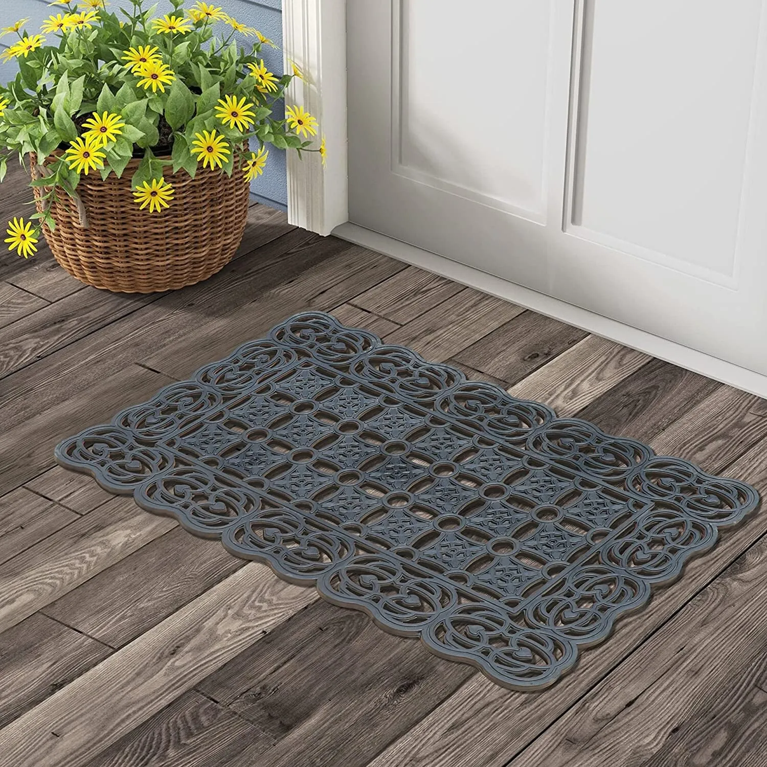 100% Rubber Paisley Border Indoor/Outdoor Decorative Design Durable Doormat 22X37. Black