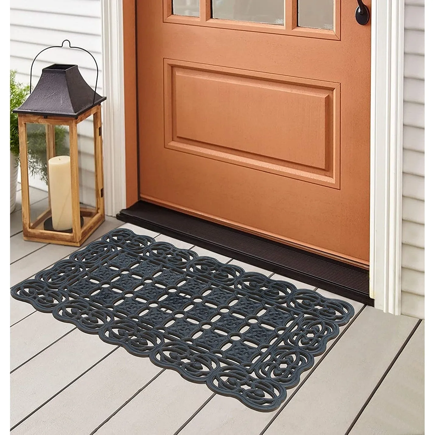 100% Rubber Paisley Border Indoor/Outdoor Decorative Design Durable Doormat 22X37. Black