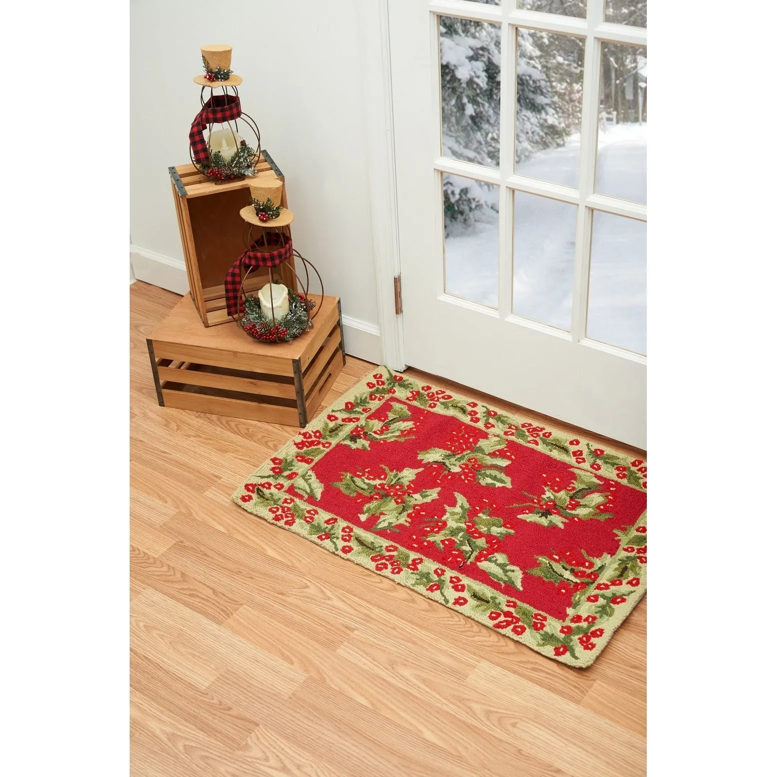 2'0 x 3'0 Holly Red Hooked Christmas Rug - 2' x 3'