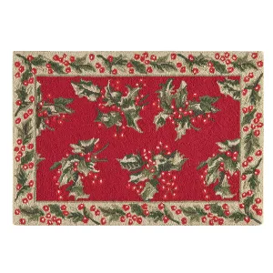 2'0 x 3'0 Holly Red Hooked Christmas Rug - 2' x 3'