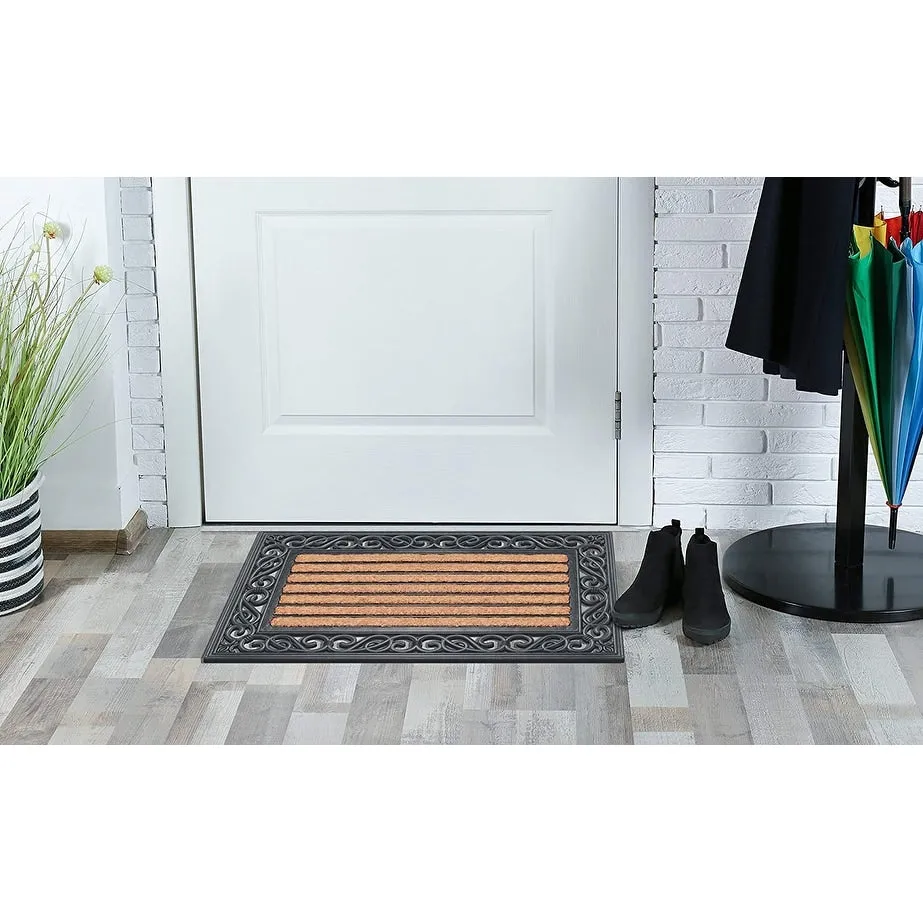 A1HC Striped Rubber and Coir Outdoor Entrance Doormat Black - 18X30