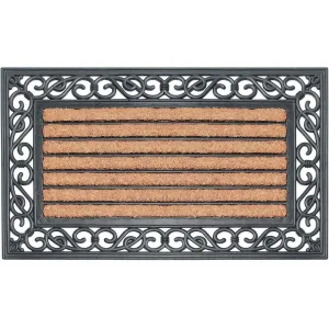 A1HC Striped Rubber and Coir Outdoor Entrance Doormat Black - 18X30