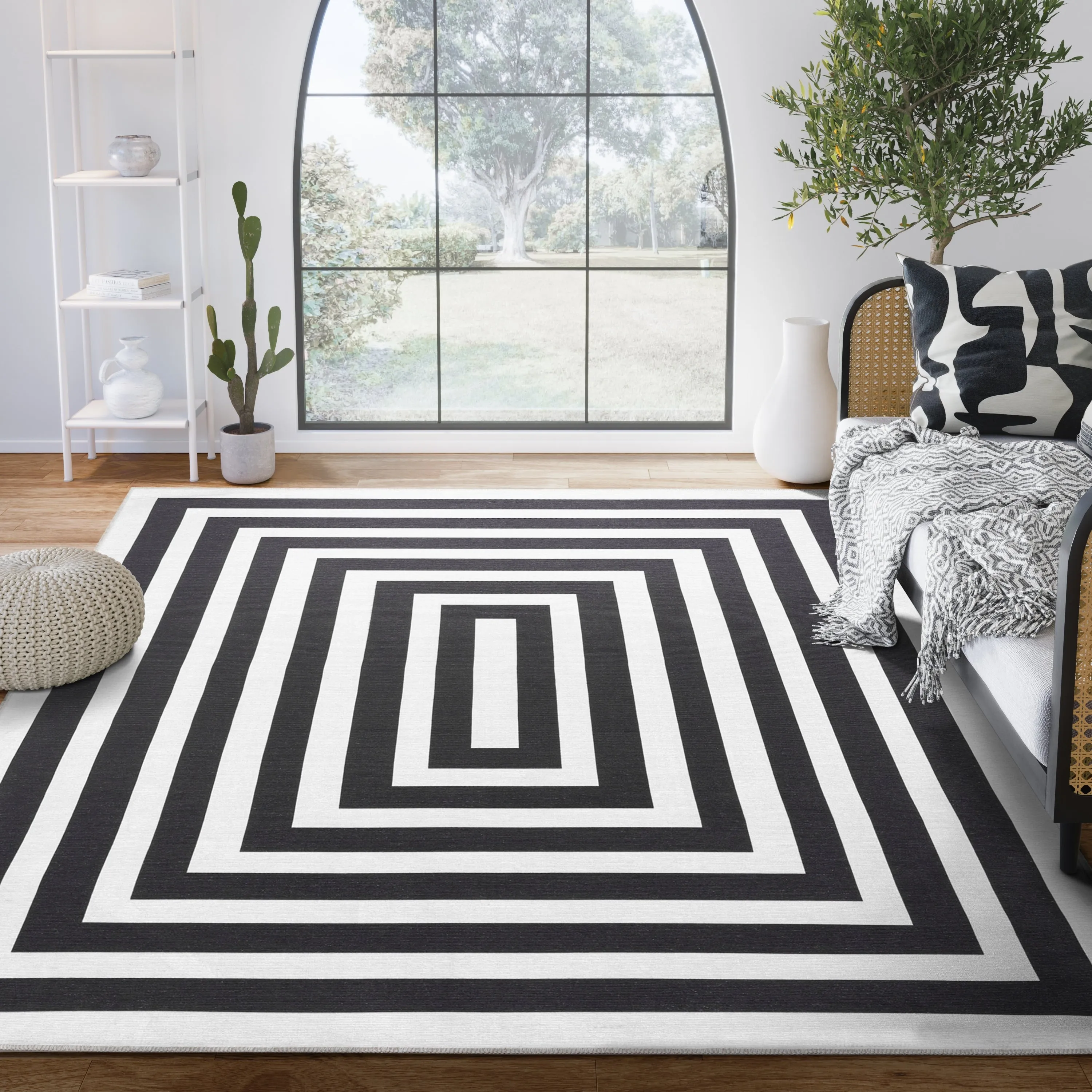Abani Parker PAR170A Cream Black Rectangles Area Rug