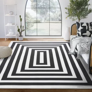 Abani Parker PAR170A Cream Black Rectangles Area Rug