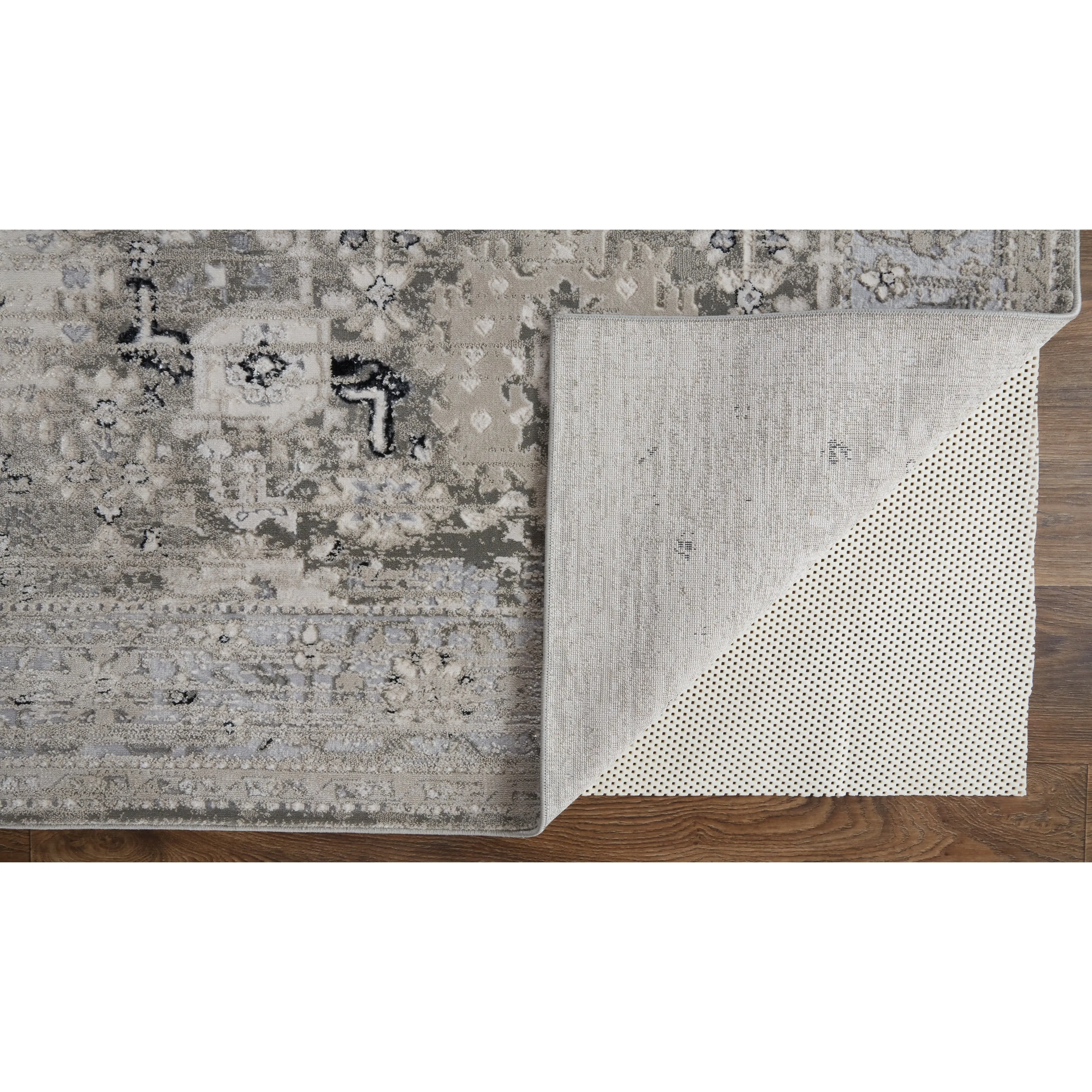 Adana Transitional Metallic Runner. Ivory/Silver Gray