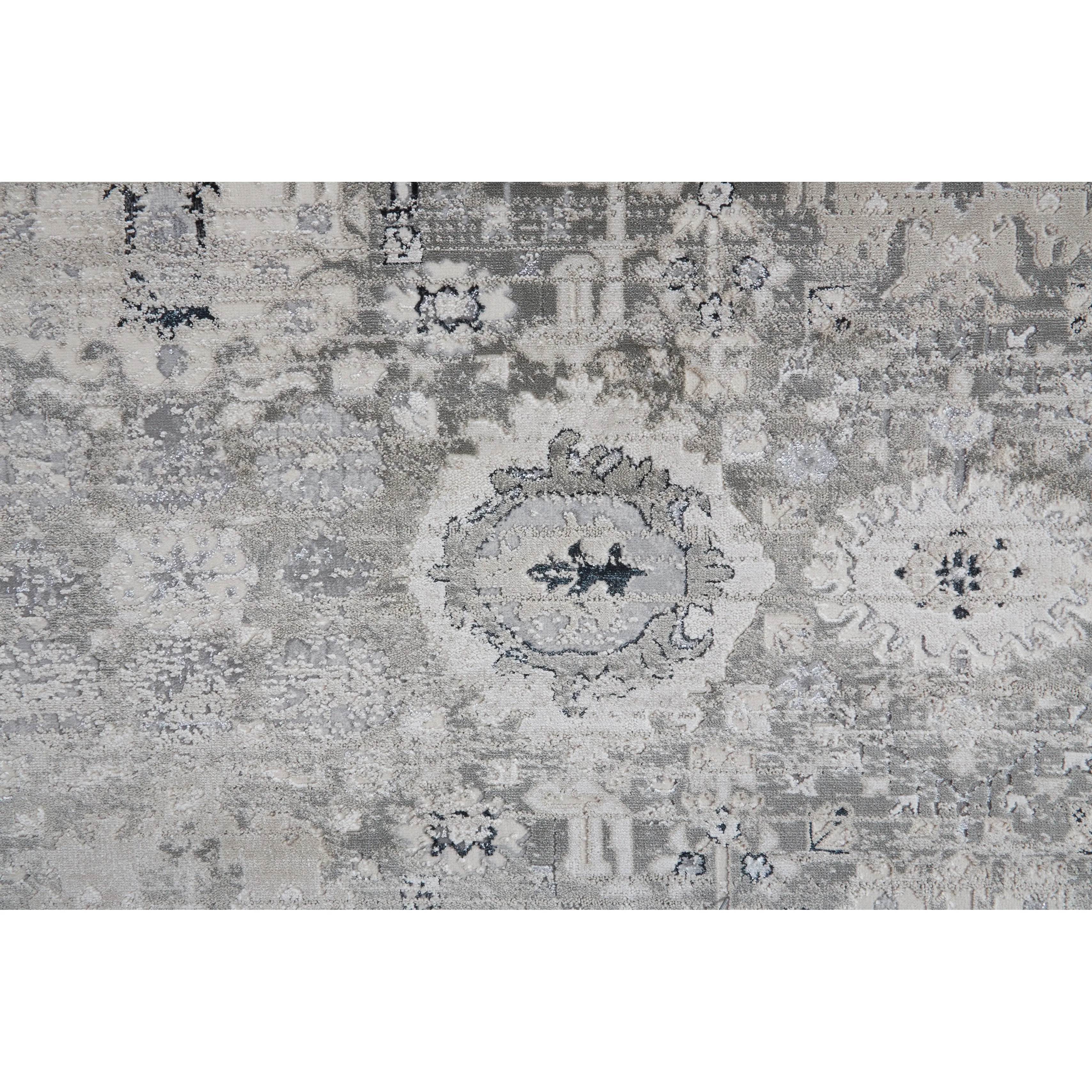 Adana Transitional Metallic Runner. Ivory/Silver Gray
