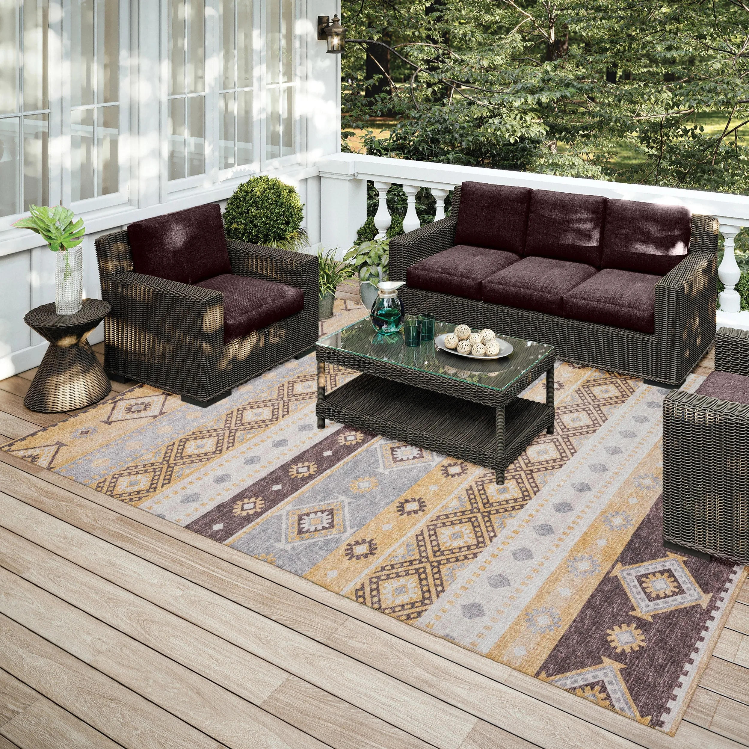 Addison Indoor/ Outdoor Yuma Southwest Boho Washable Rug