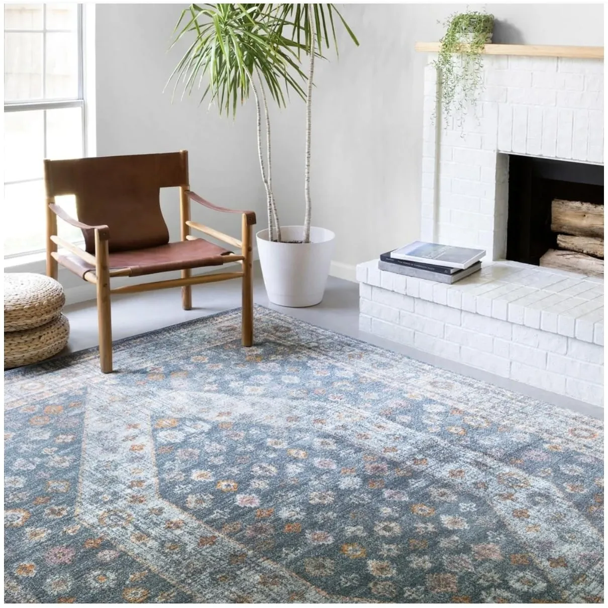 Alexander Home Jennifer Collection Bohemian Diamond Distressed Area Rug