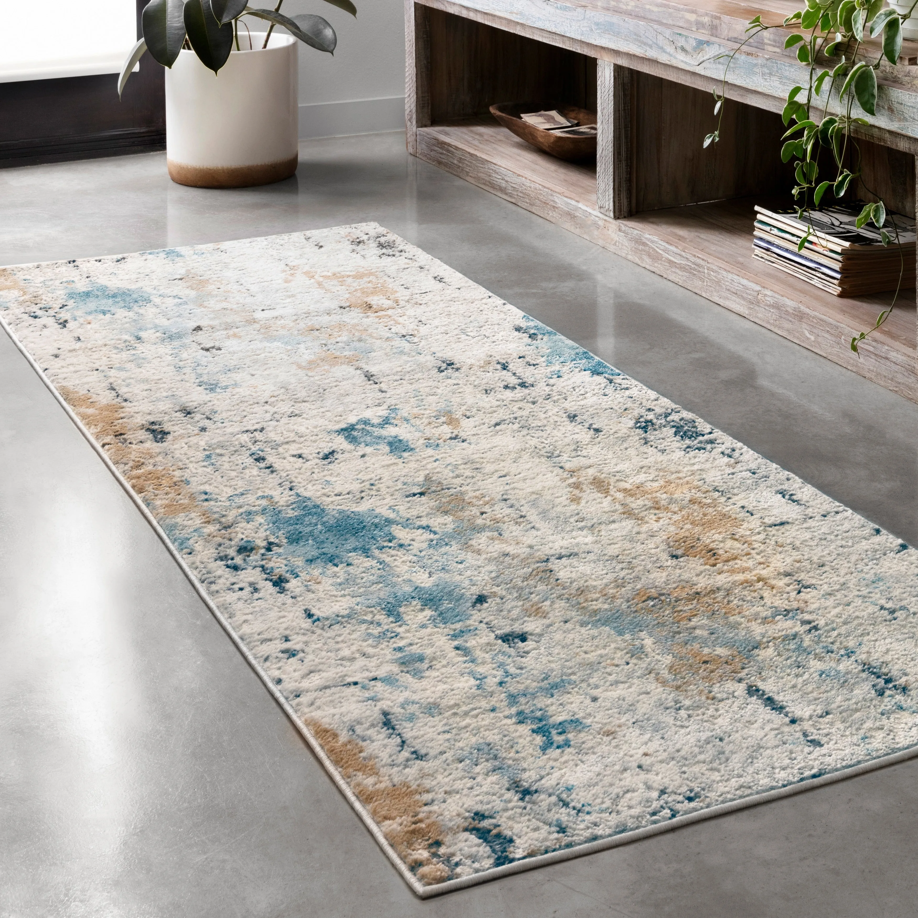 Alexander Home Keara Brushstroke Abstract Distressed Contemporary Rug