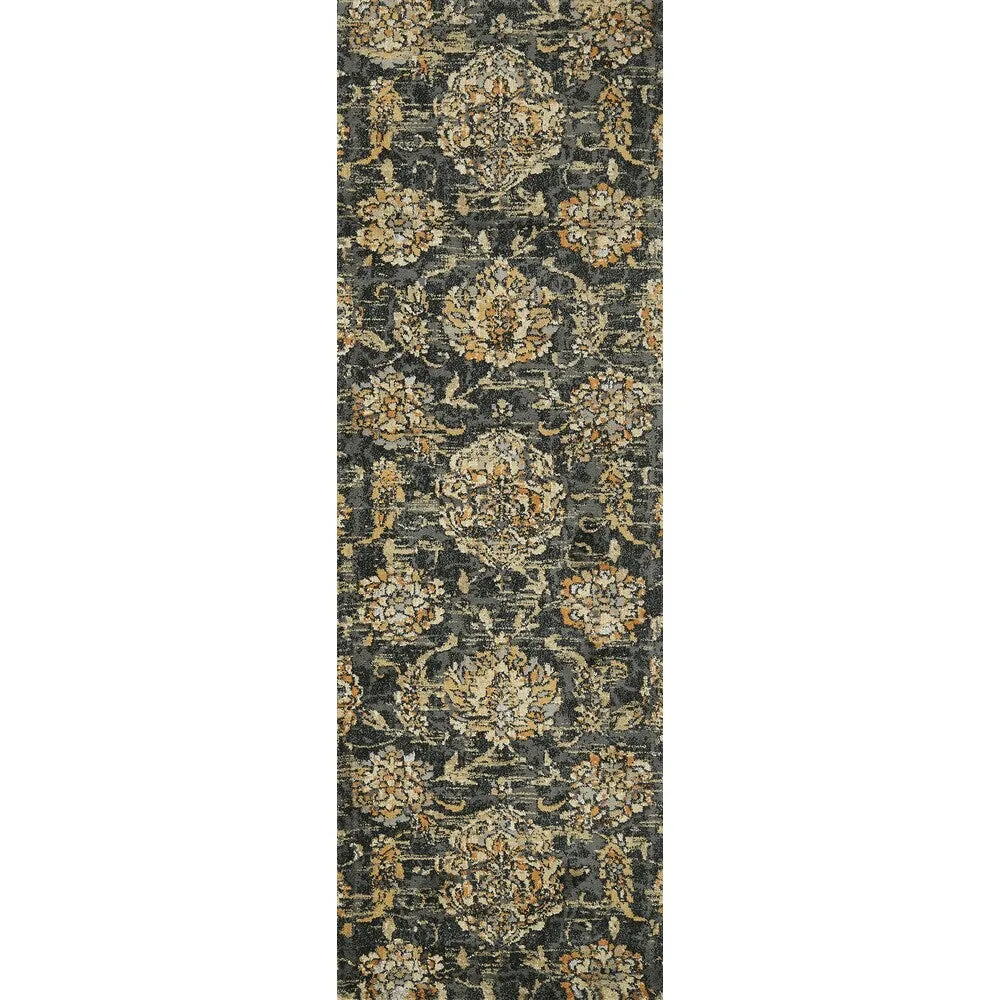 Alexander Home Verona Charcoal Floral Distressed Transitional Rug
