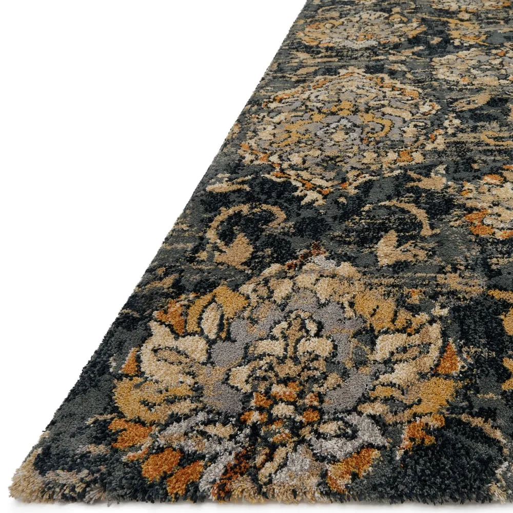 Alexander Home Verona Charcoal Floral Distressed Transitional Rug