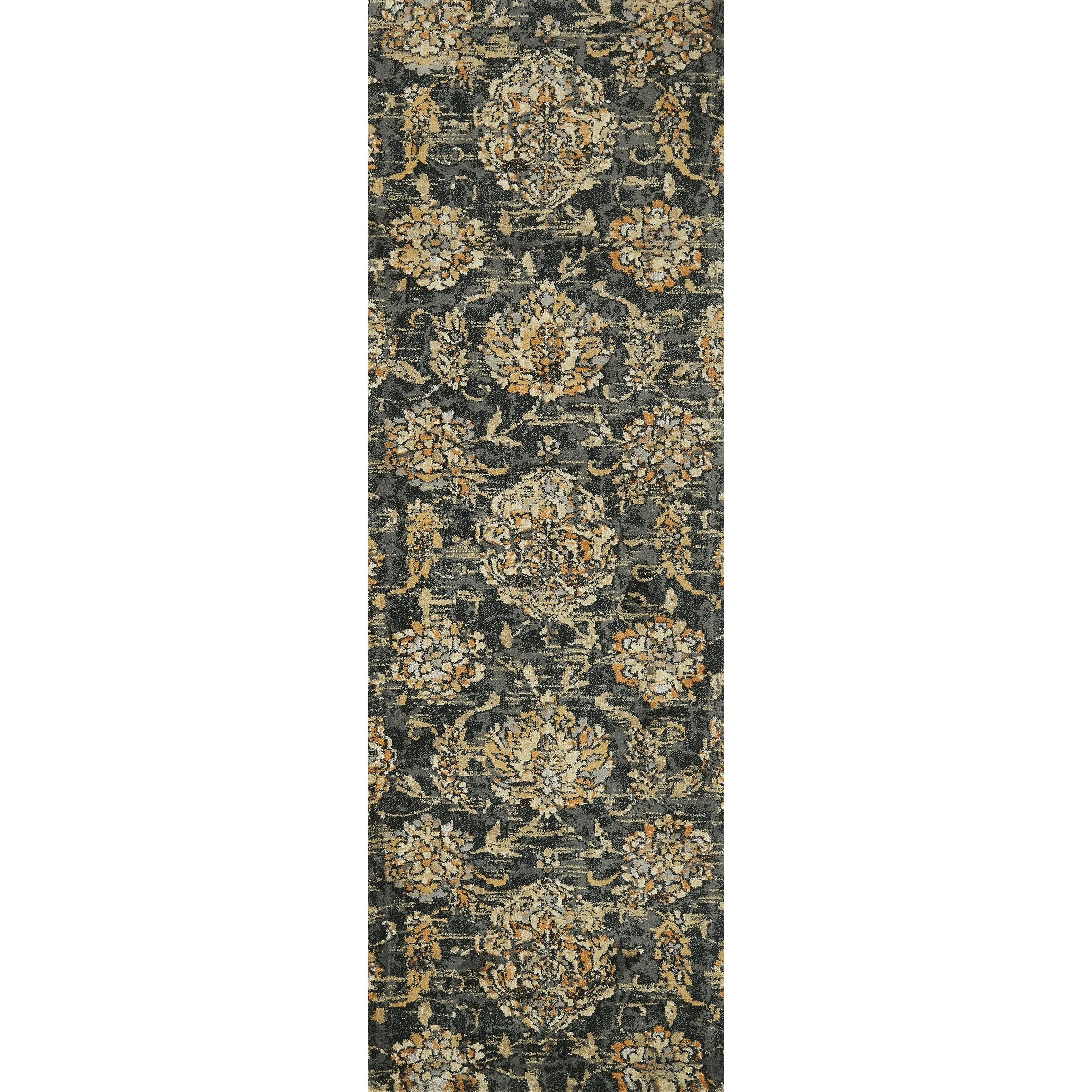 Alexander Home Verona Charcoal Floral Distressed Transitional Rug