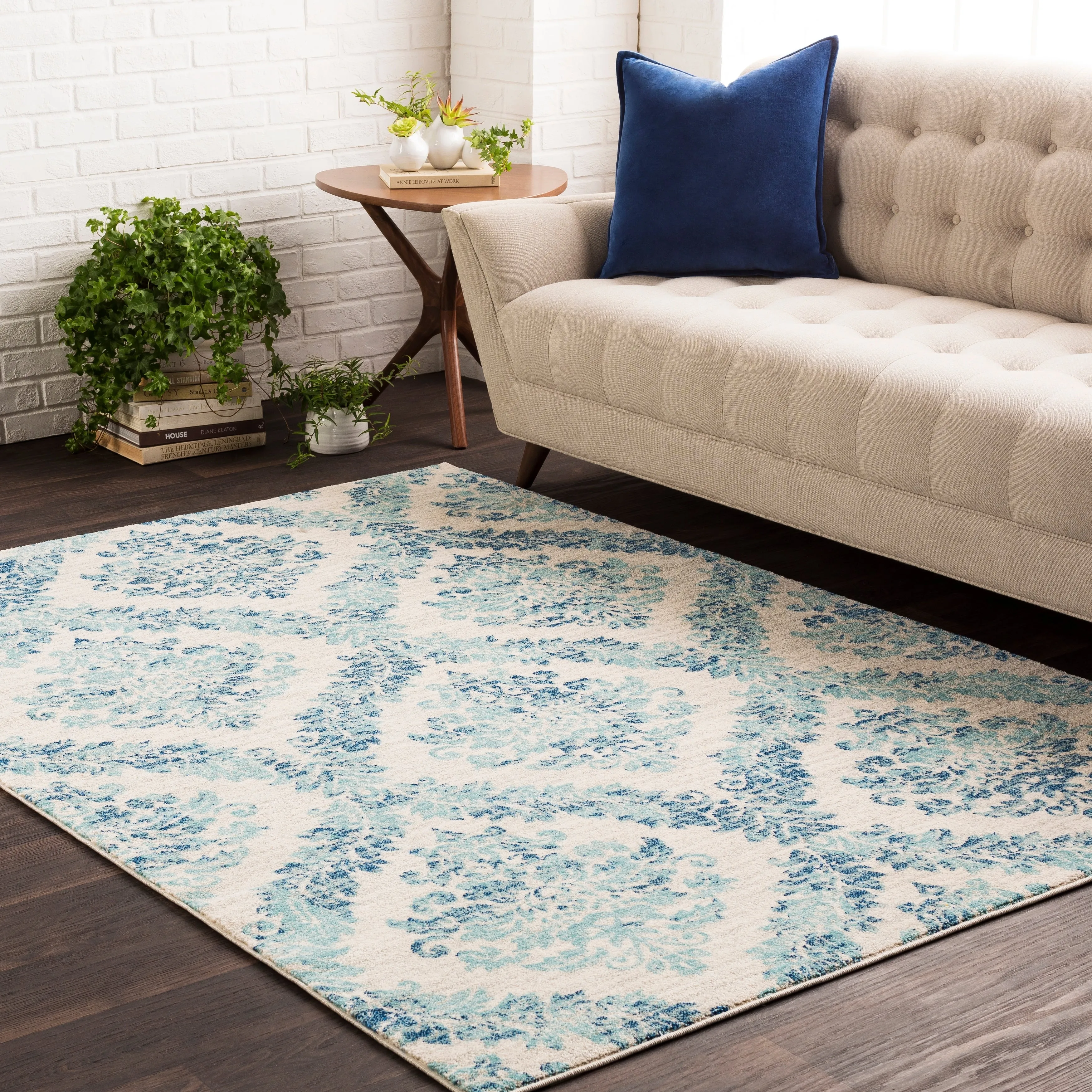 Amelia Faded Vintage Oriental Blue/Beige Area Rug - 7'10 x 10'3/Surplus