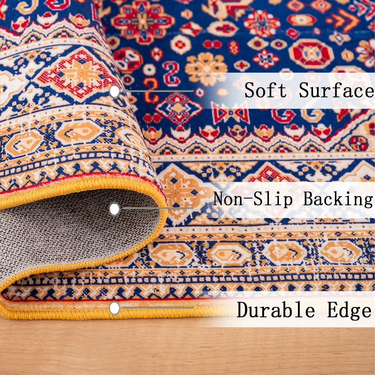 Area Rug 8x10 Vintage Bohemia Large Persian Non-slip Washable Rug Abstract Geometrical Blue/Yellow - 8 x 10