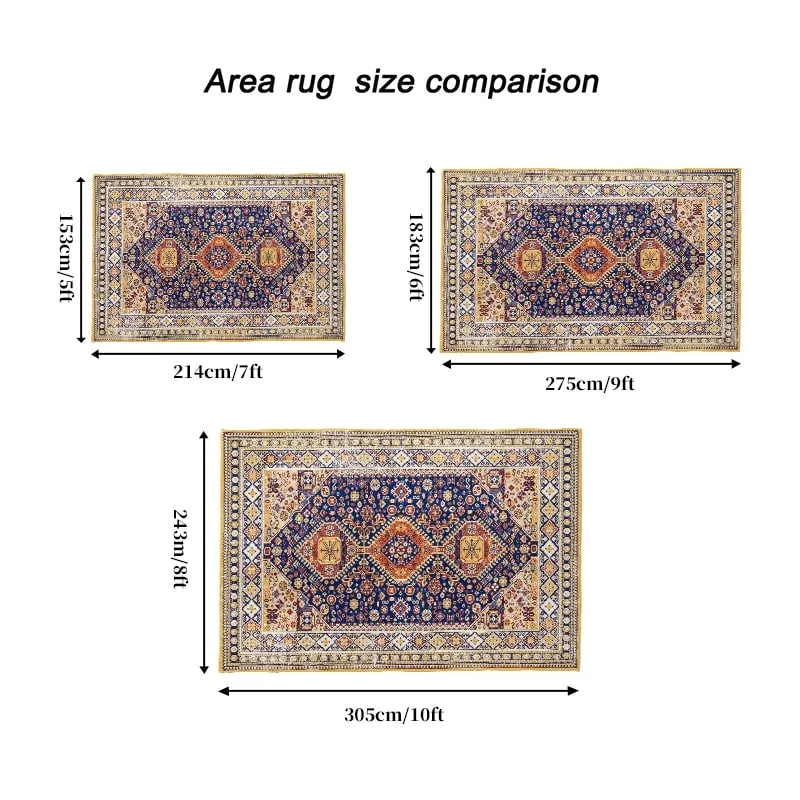 Area Rug 8x10 Vintage Bohemia Large Persian Non-slip Washable Rug Abstract Geometrical Blue/Yellow - 8 x 10