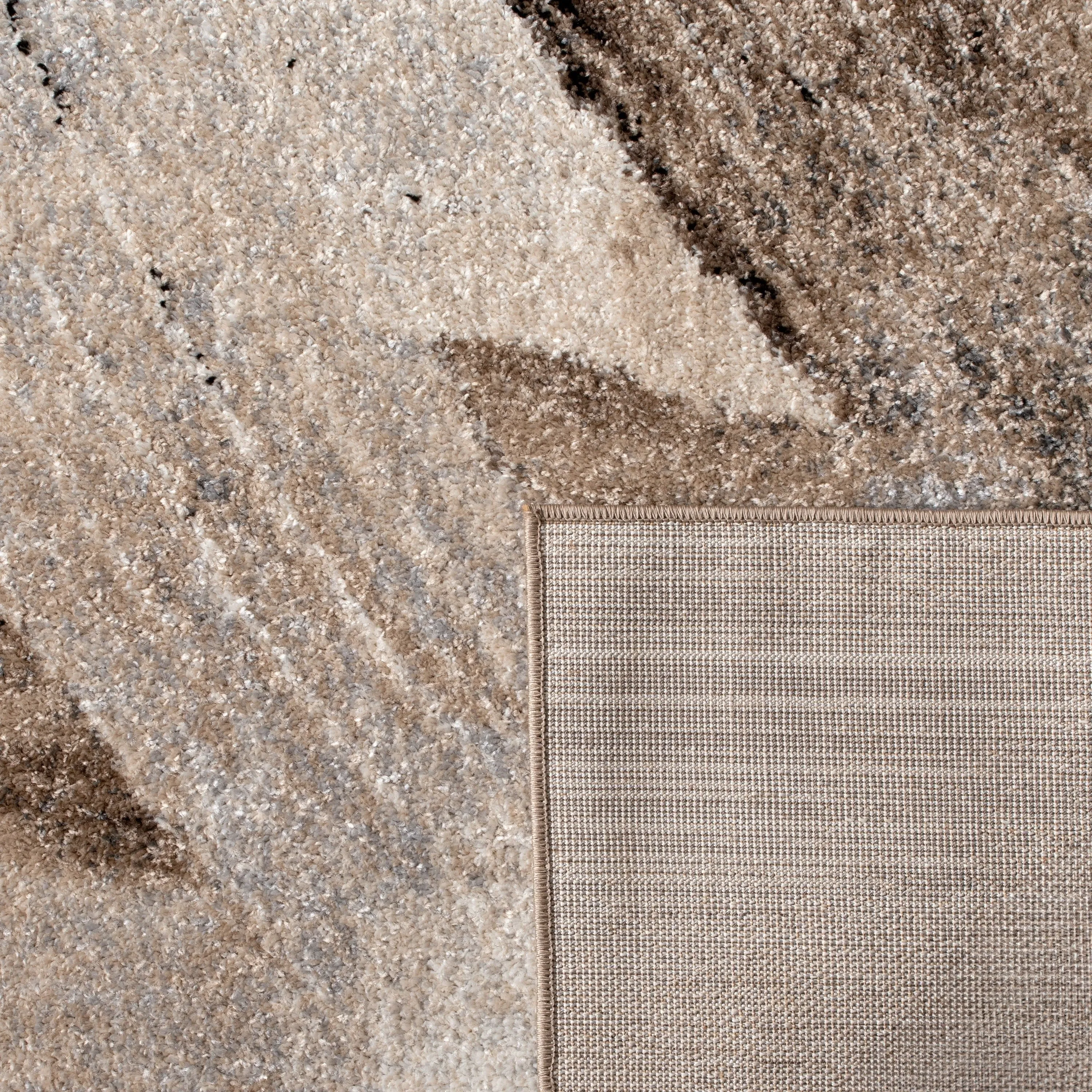 Artistic Designer Rug with Brushstroke Effect in Cream Brown Black