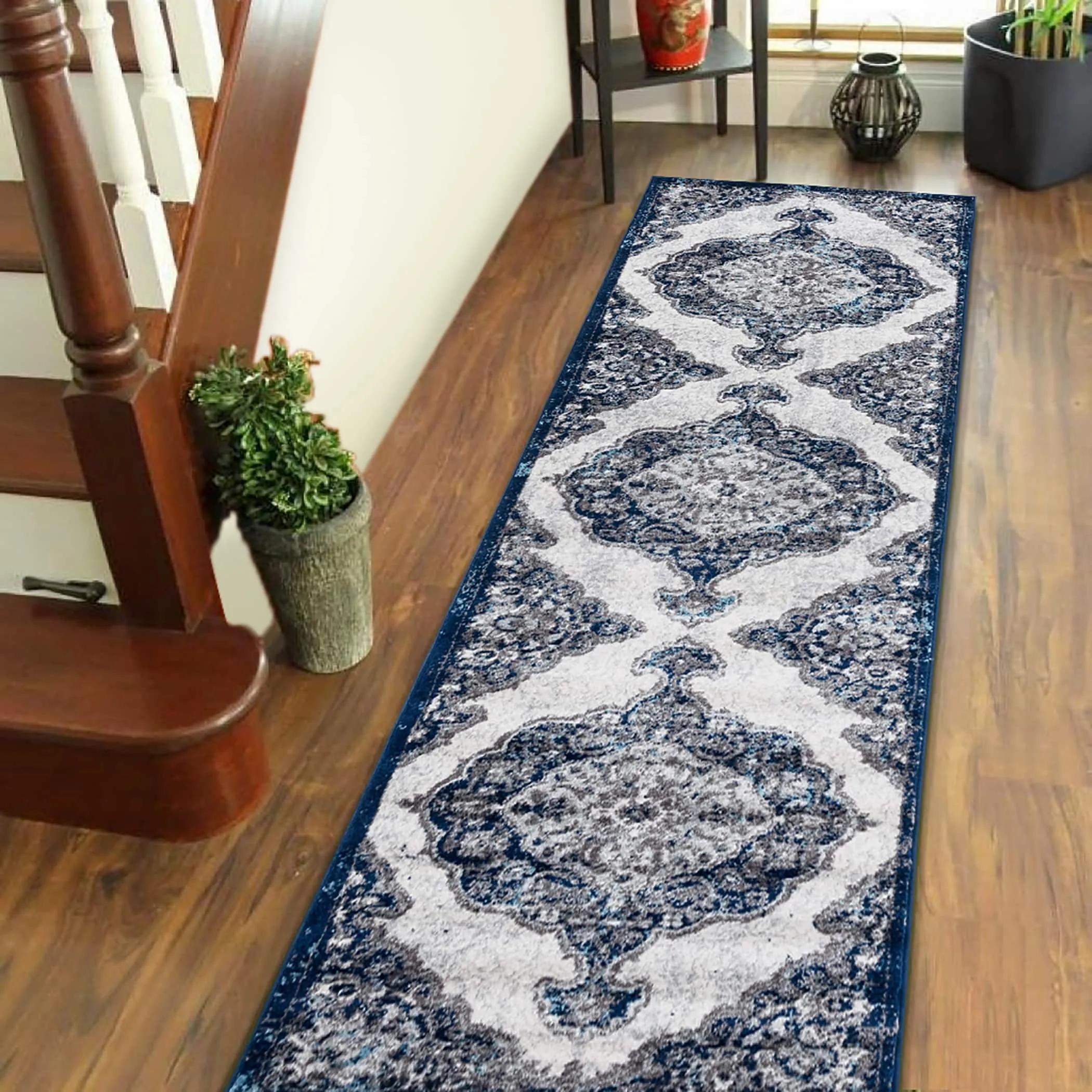 Aurelia Hana Navy Blue Medallion Area Rug