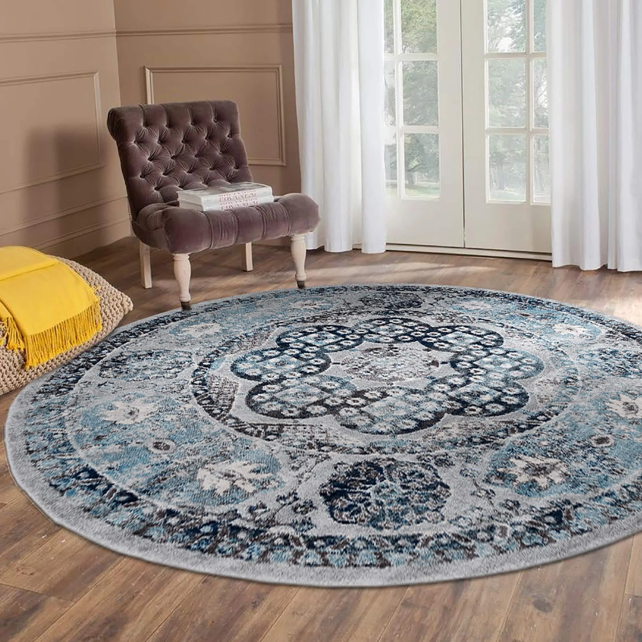 Aurelia Yuni Gray/Blue Bordered Area Rug