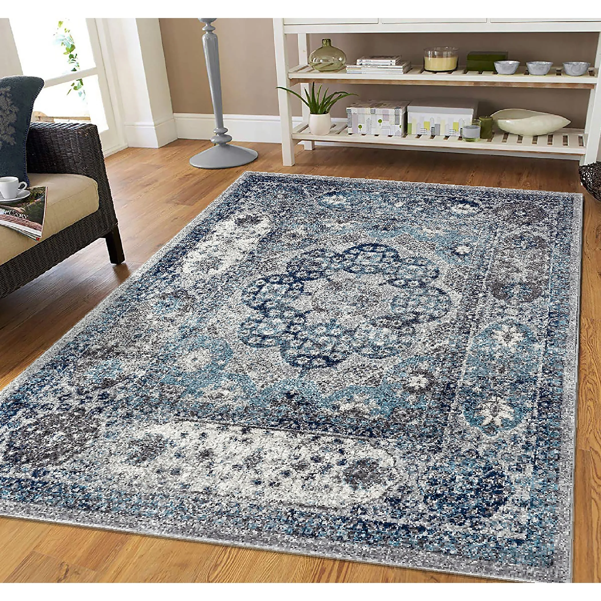Aurelia Yuni Gray/Blue Bordered Area Rug
