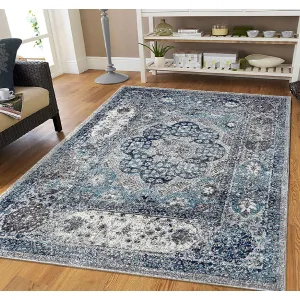 Aurelia Yuni Gray/Blue Bordered Area Rug