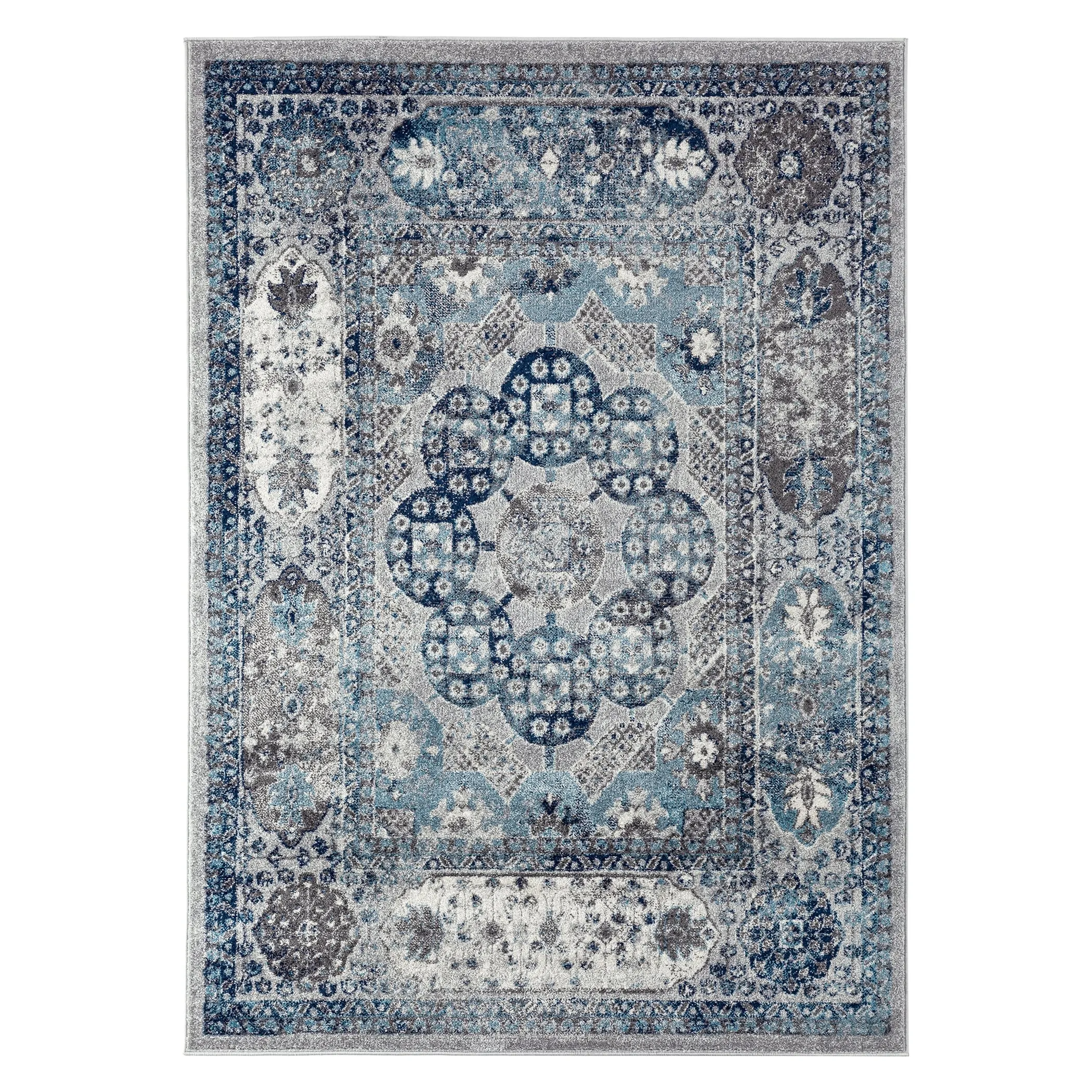 Aurelia Yuni Gray/Blue Bordered Area Rug