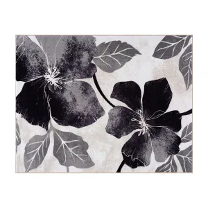 Bahamas Black White Floral Non-Slip Rubber Back Indoor Area Rug