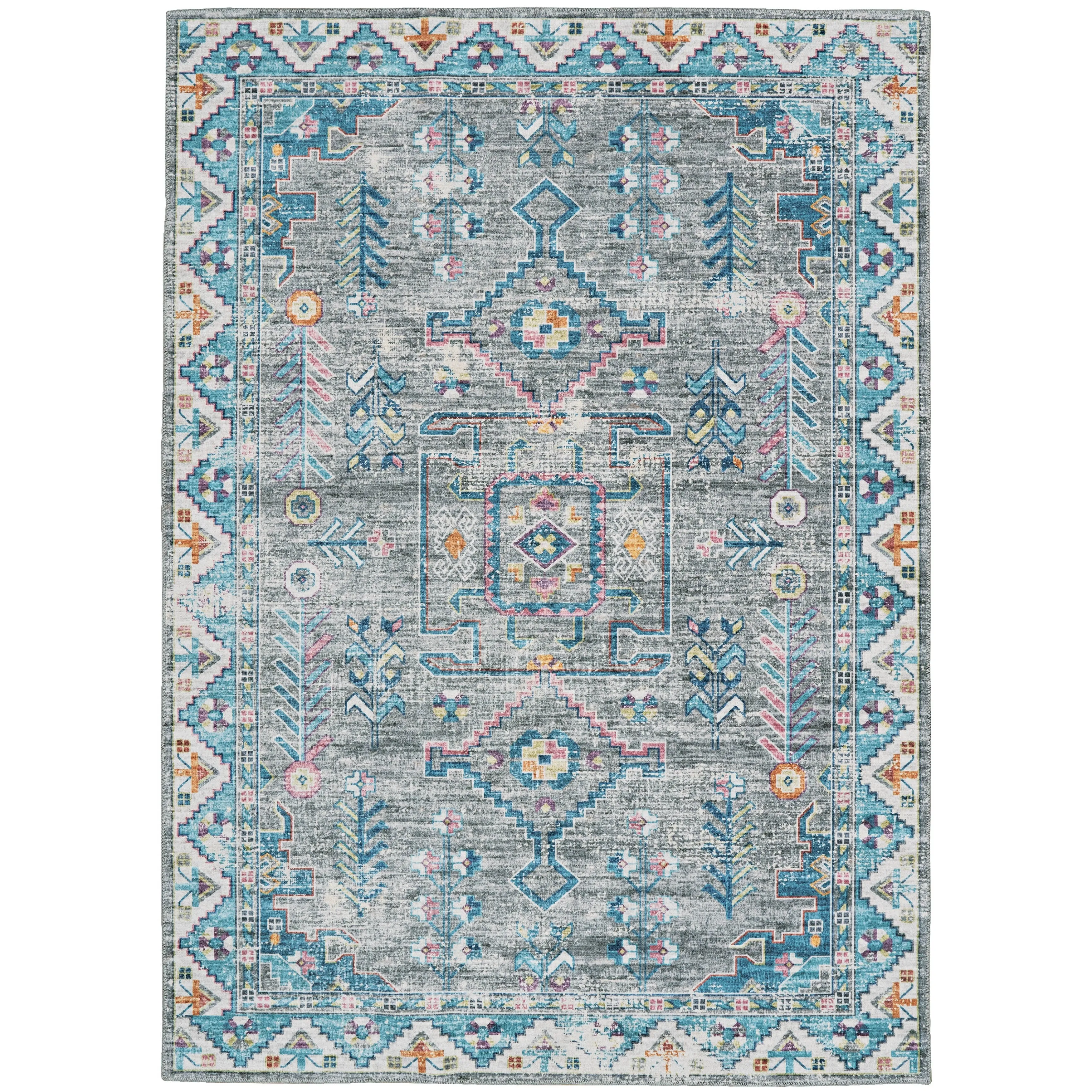 Barron Machine Washable Grey and Green Area Rug