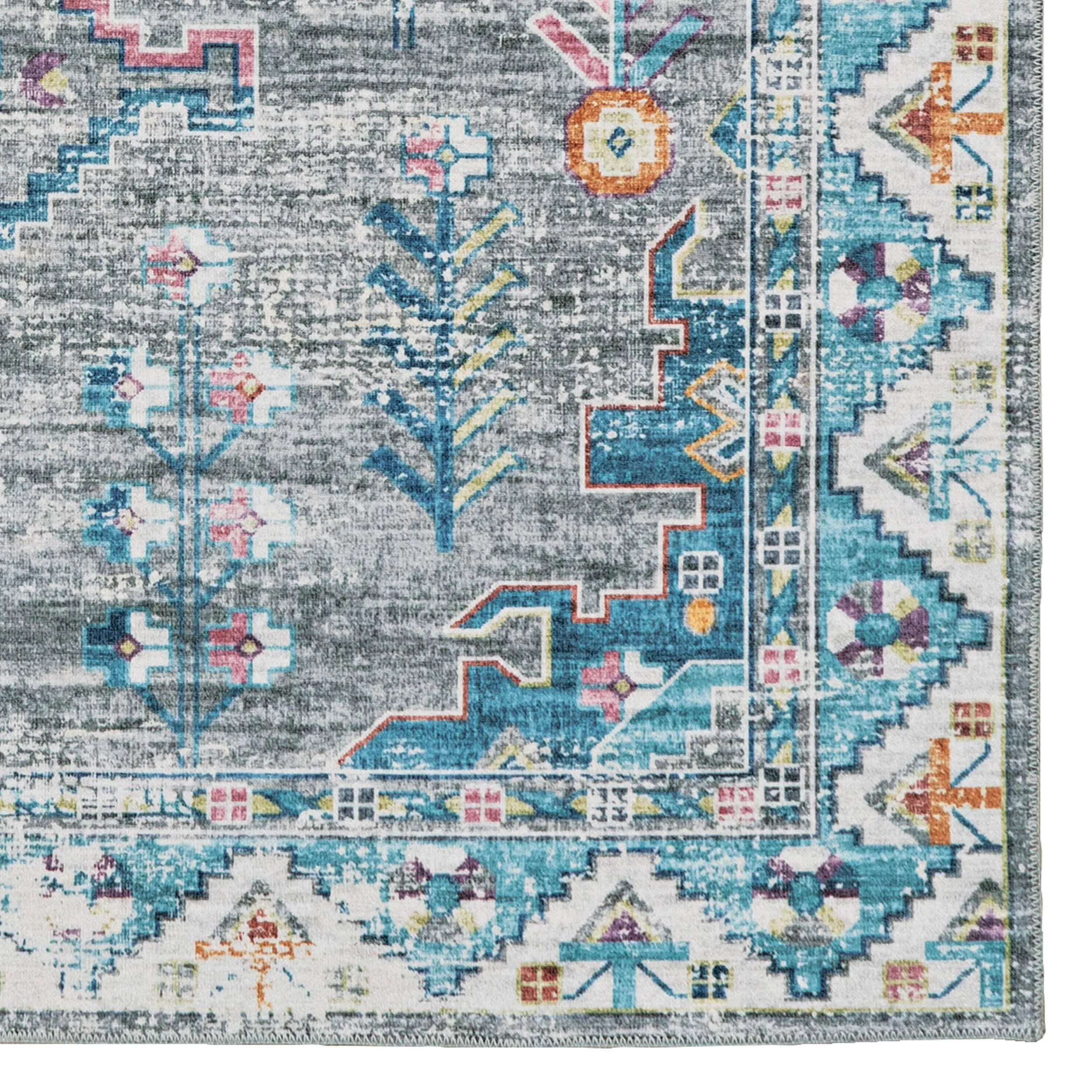 Barron Machine Washable Grey and Green Area Rug