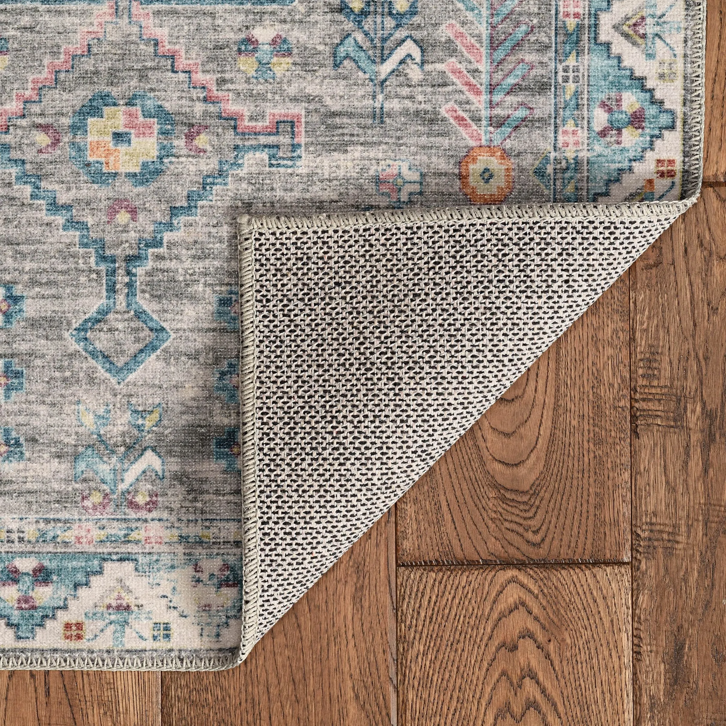 Barron Machine Washable Grey and Green Area Rug