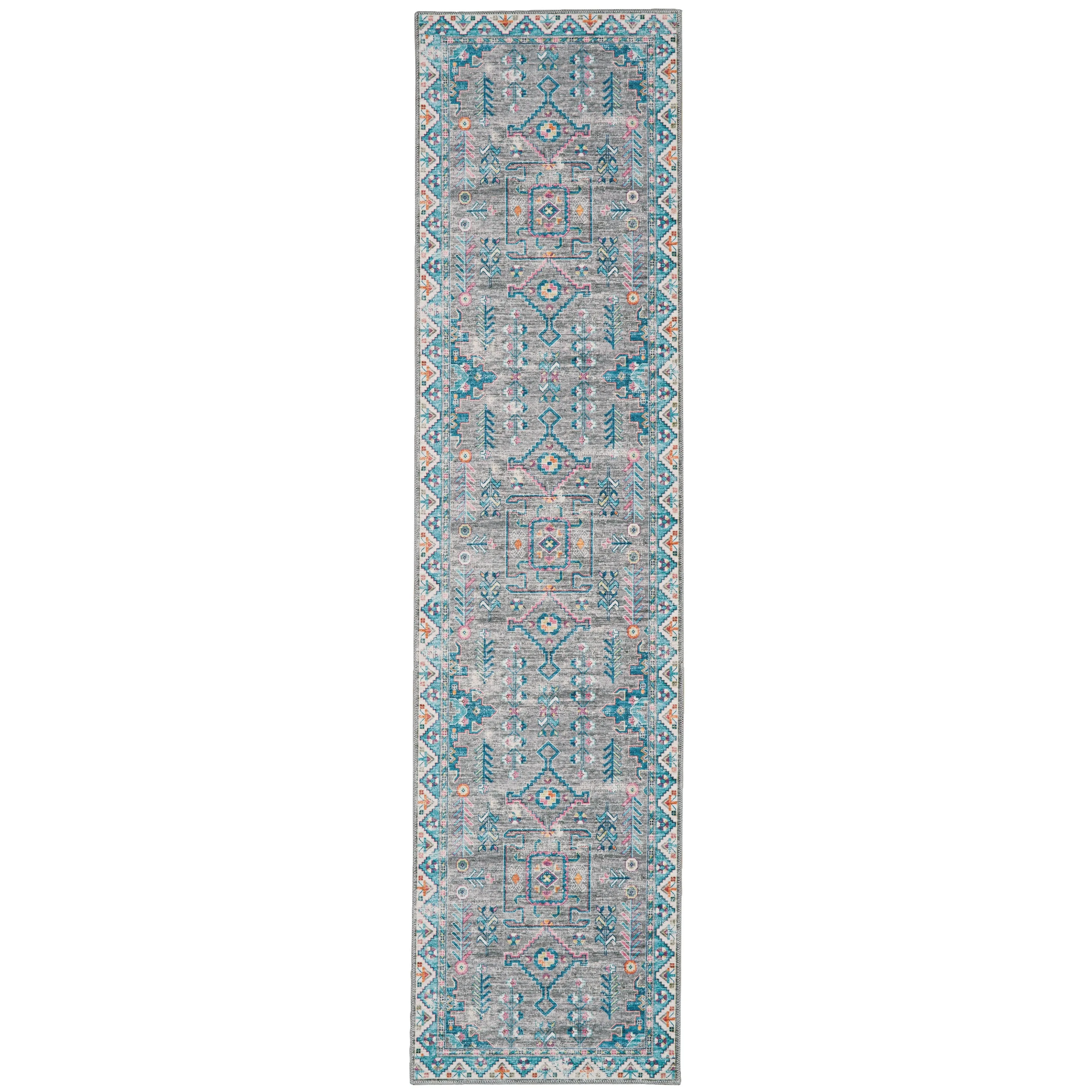 Barron Machine Washable Grey and Green Area Rug