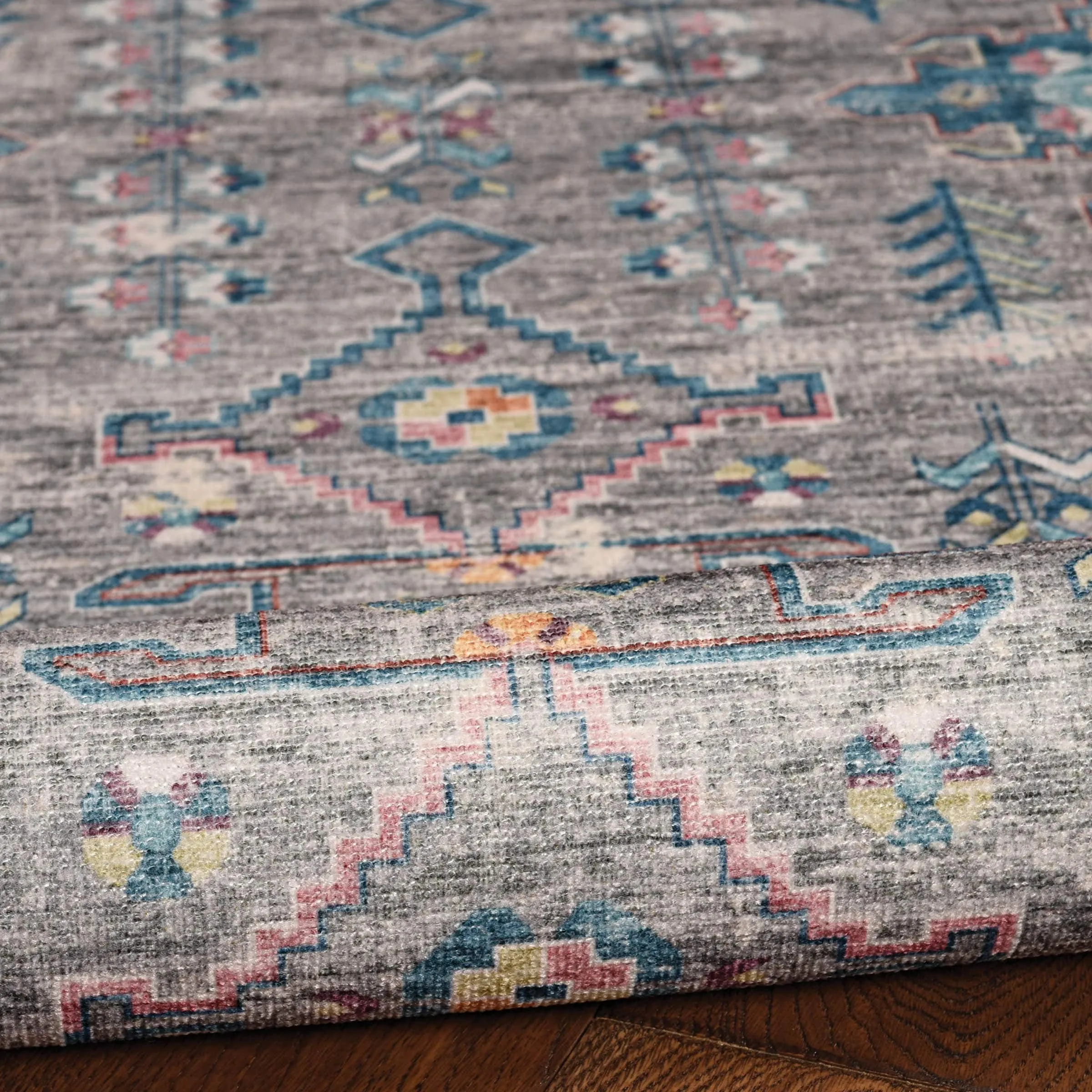 Barron Machine Washable Grey and Green Area Rug