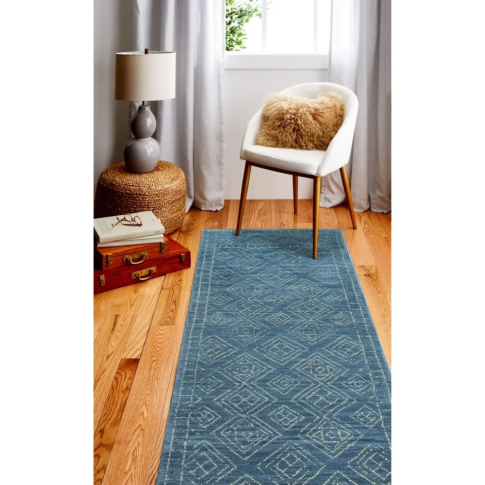 Bashian Ester Transitional Azure Geometric Hand-tufted Wool Area Rug