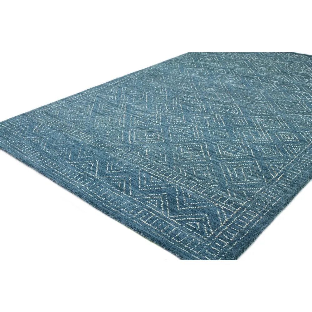 Bashian Ester Transitional Azure Geometric Hand-tufted Wool Area Rug