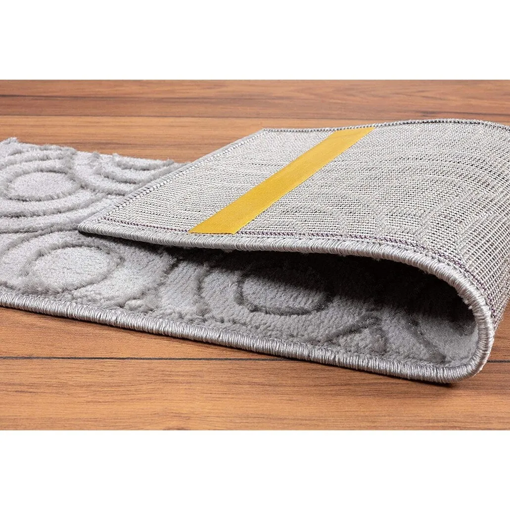 Beverly Rug Indoor Non Slip Carpet Stair Treads w/ Installed Tape 9x28 Circles Light Grey / Dark Grey