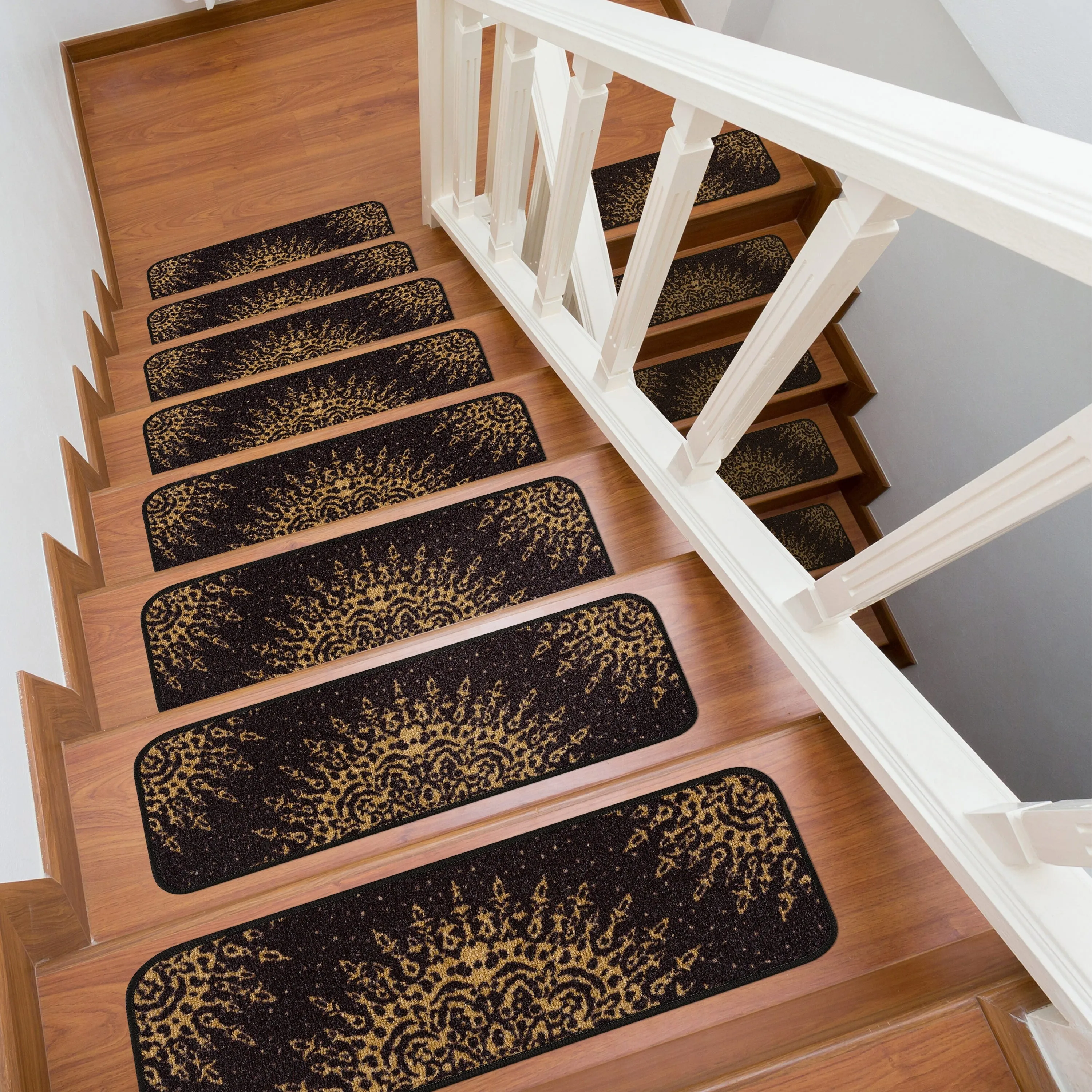 Beverly Rug Indoor Non Slip Steair Treads with Anti-Skid Rubber Backing. Medallion