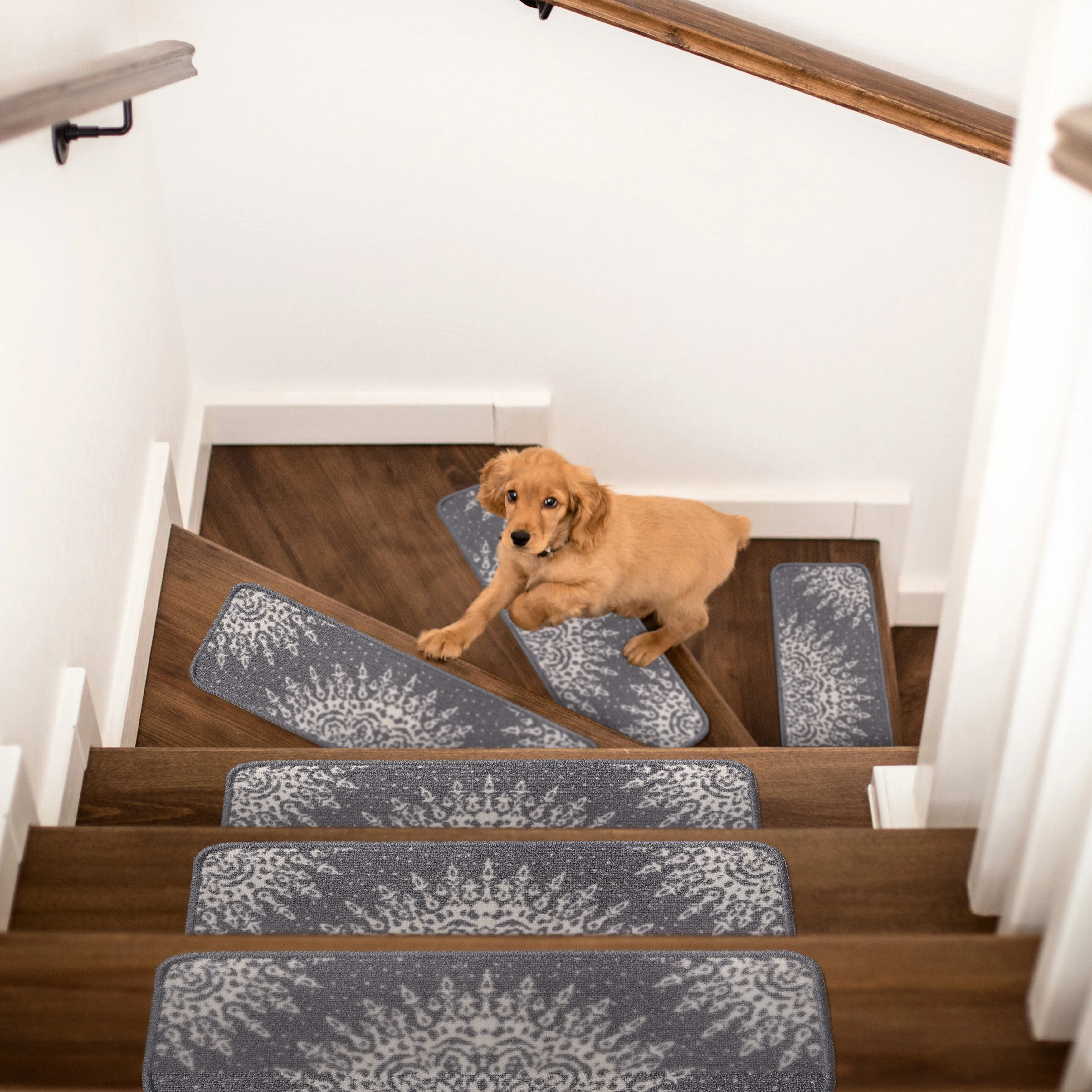 Beverly Rug Indoor Non Slip Steair Treads with Anti-Skid Rubber Backing. Medallion