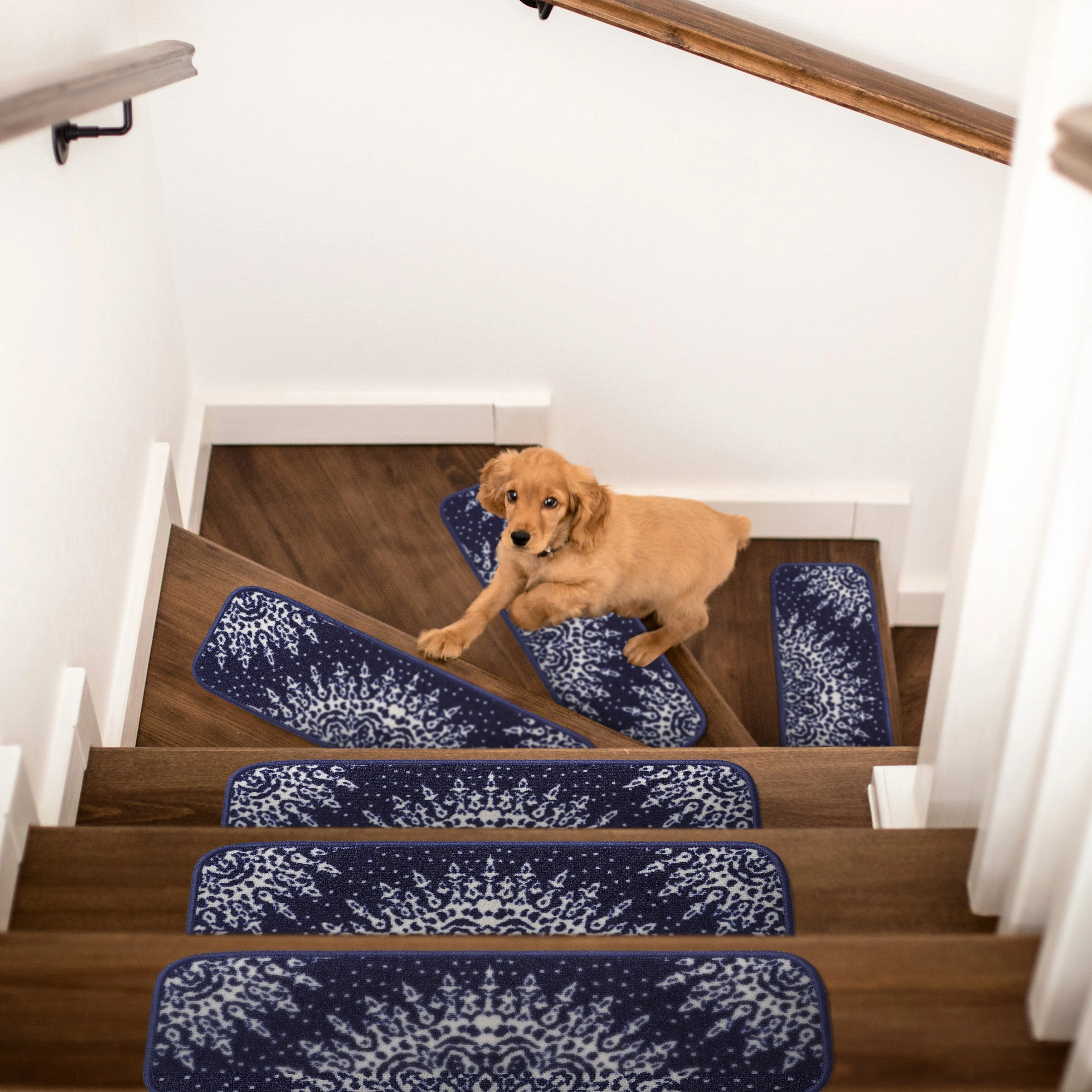 Beverly Rug Indoor Non Slip Steair Treads with Anti-Skid Rubber Backing. Medallion