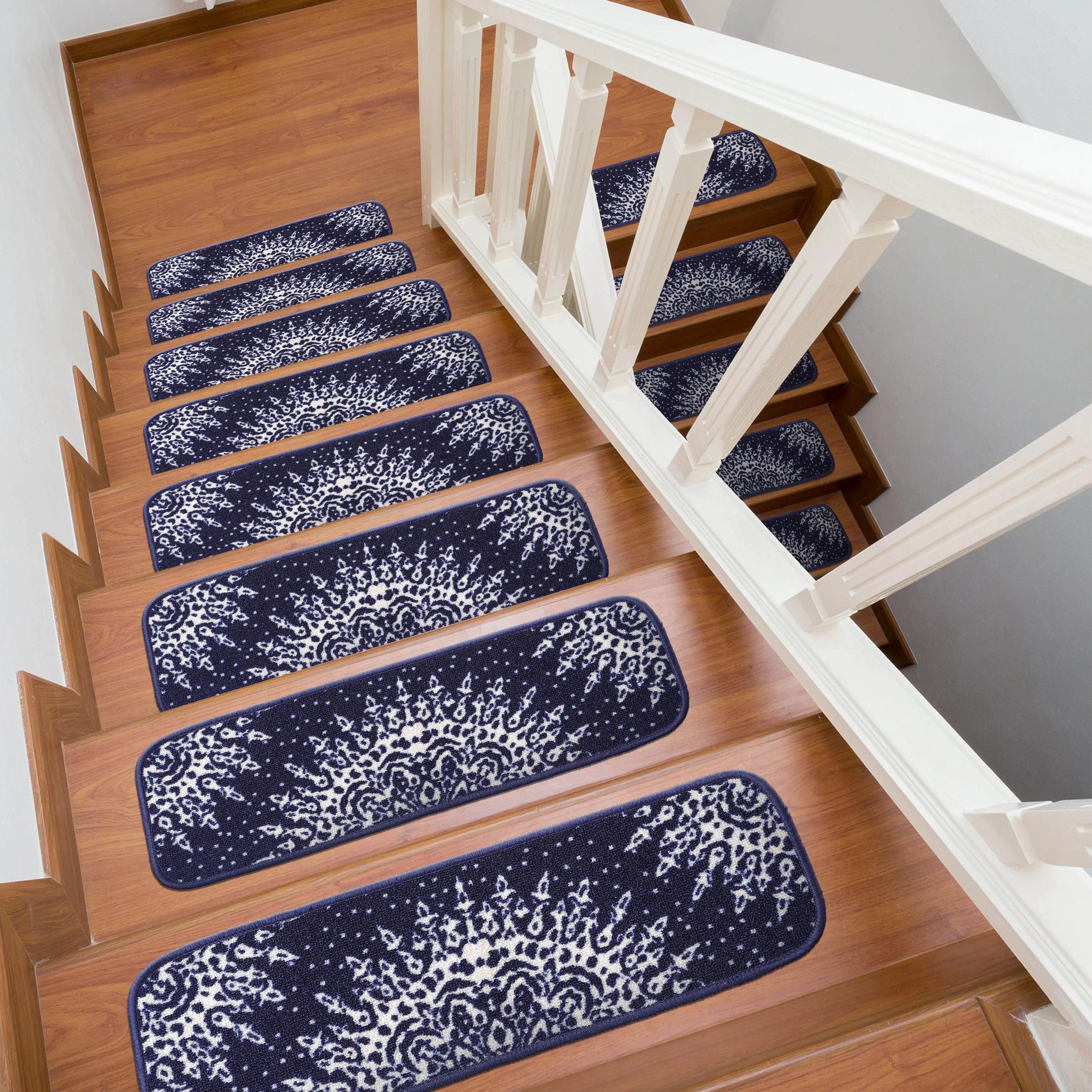 Beverly Rug Indoor Non Slip Steair Treads with Anti-Skid Rubber Backing. Medallion