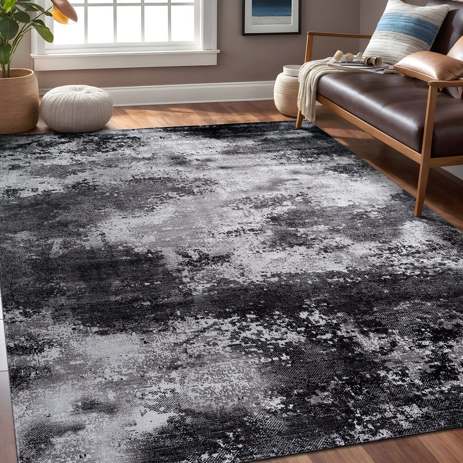 Beverly Rug Queen Abstract Non-Slip Rubber Back Washable Indoor Area Rug