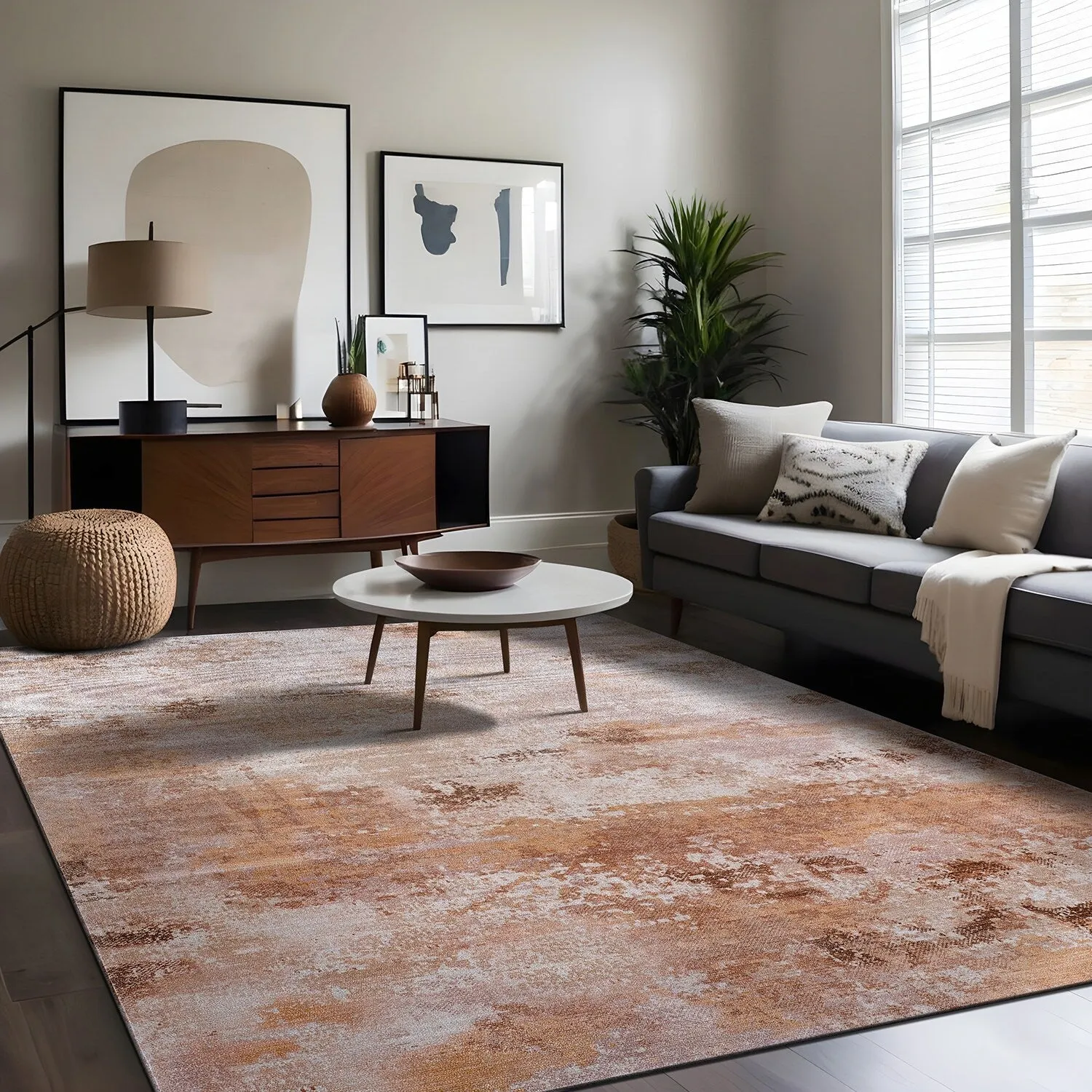 Beverly Rug Queen Abstract Non-Slip Rubber Back Washable Indoor Area Rug