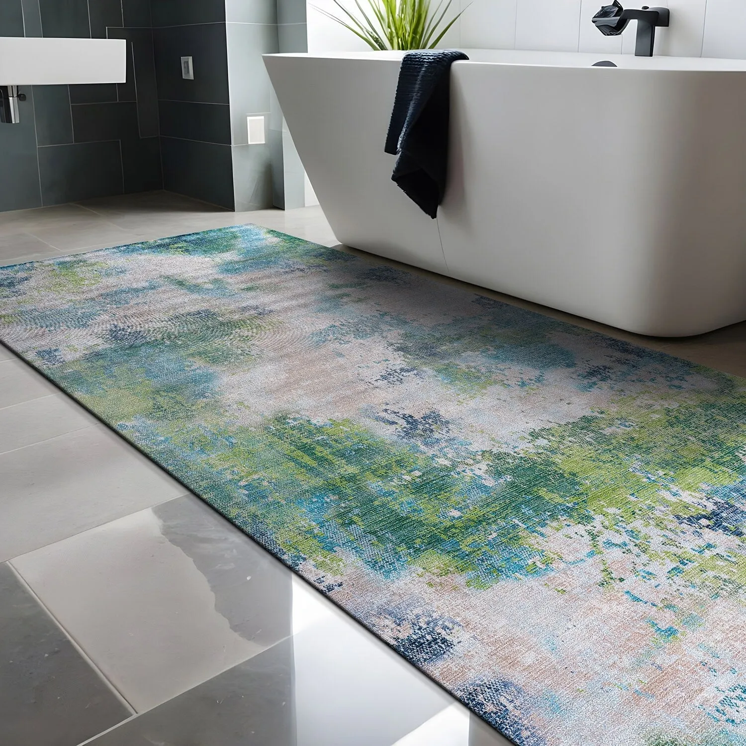 Beverly Rug Queen Abstract Non-Slip Rubber Back Washable Indoor Area Rug