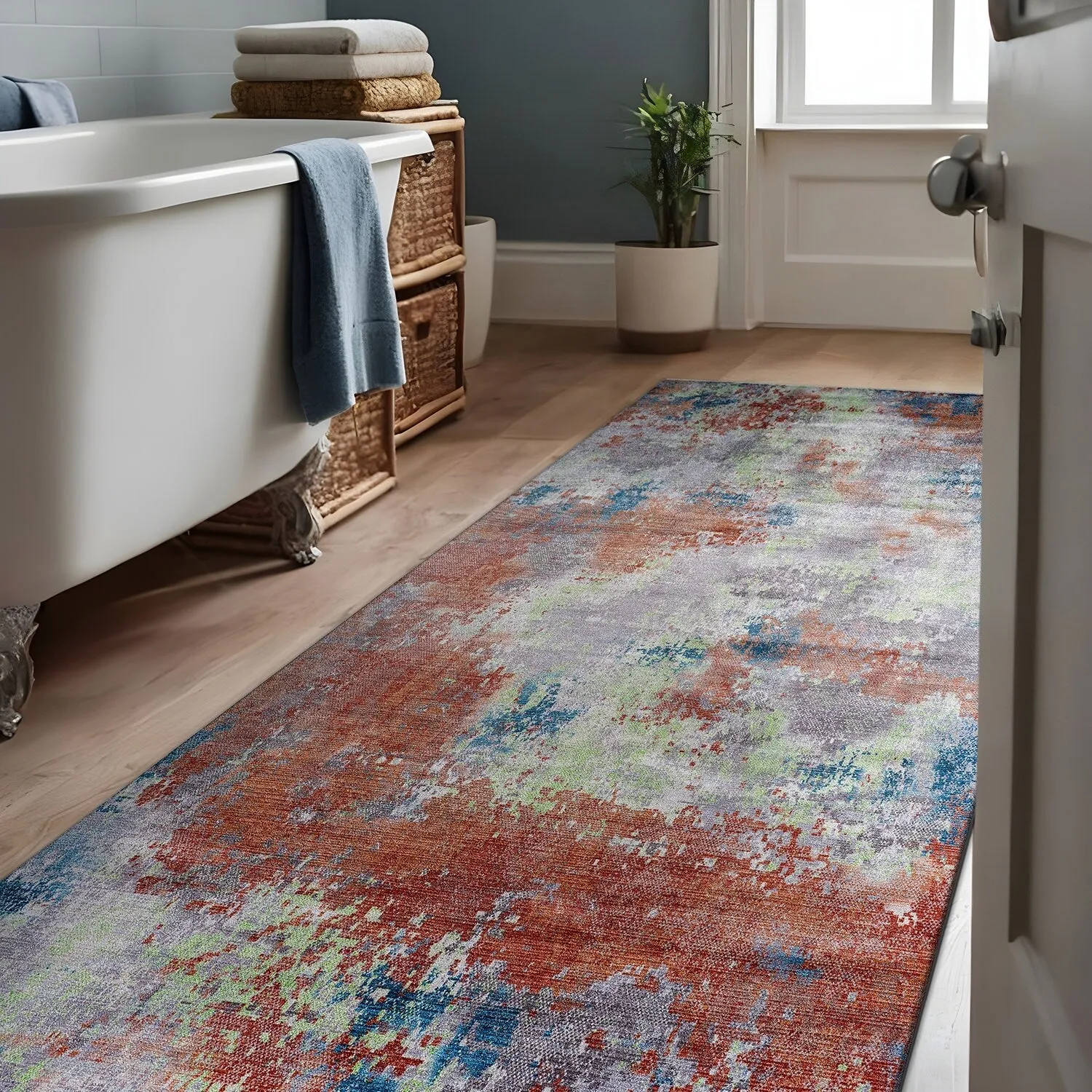 Beverly Rug Queen Abstract Non-Slip Rubber Back Washable Indoor Area Rug