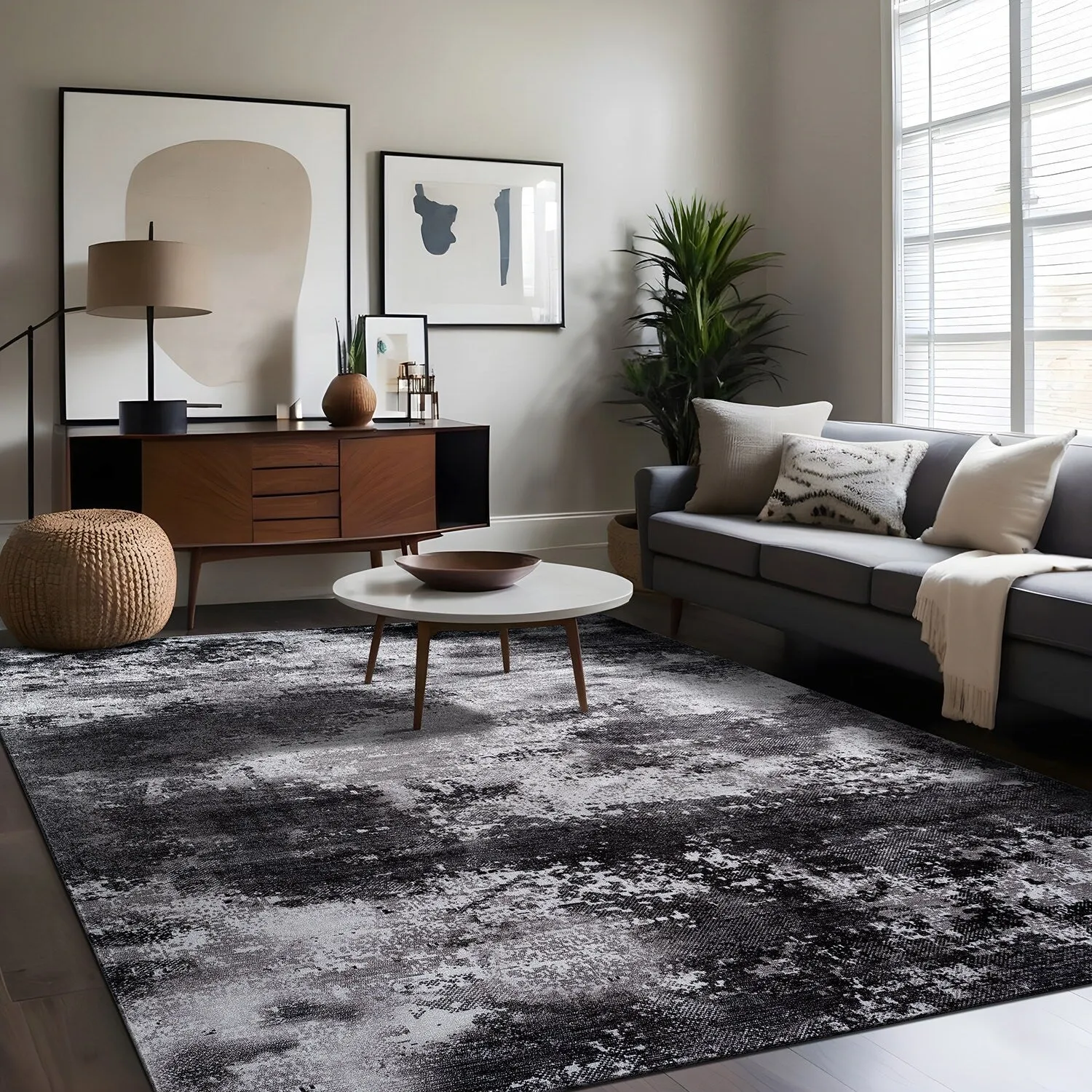 Beverly Rug Queen Abstract Non-Slip Rubber Back Washable Indoor Area Rug