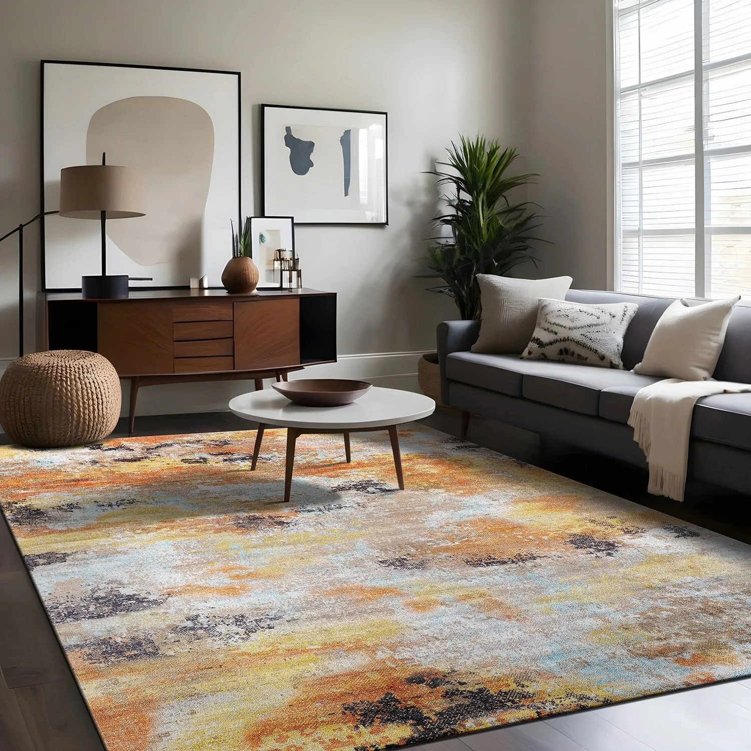 Beverly Rug Queen Abstract Non-Slip Rubber Back Washable Indoor Area Rug