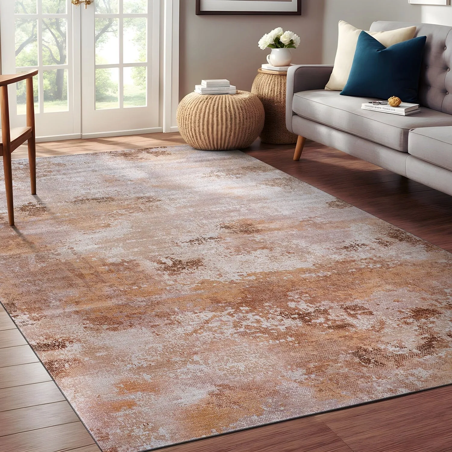Beverly Rug Queen Abstract Non-Slip Rubber Back Washable Indoor Area Rug