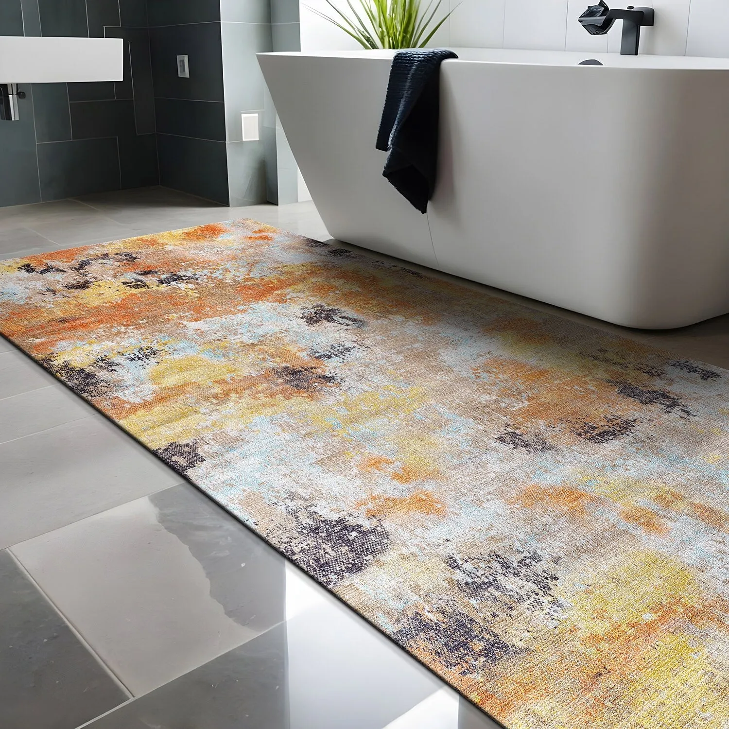 Beverly Rug Queen Abstract Non-Slip Rubber Back Washable Indoor Area Rug