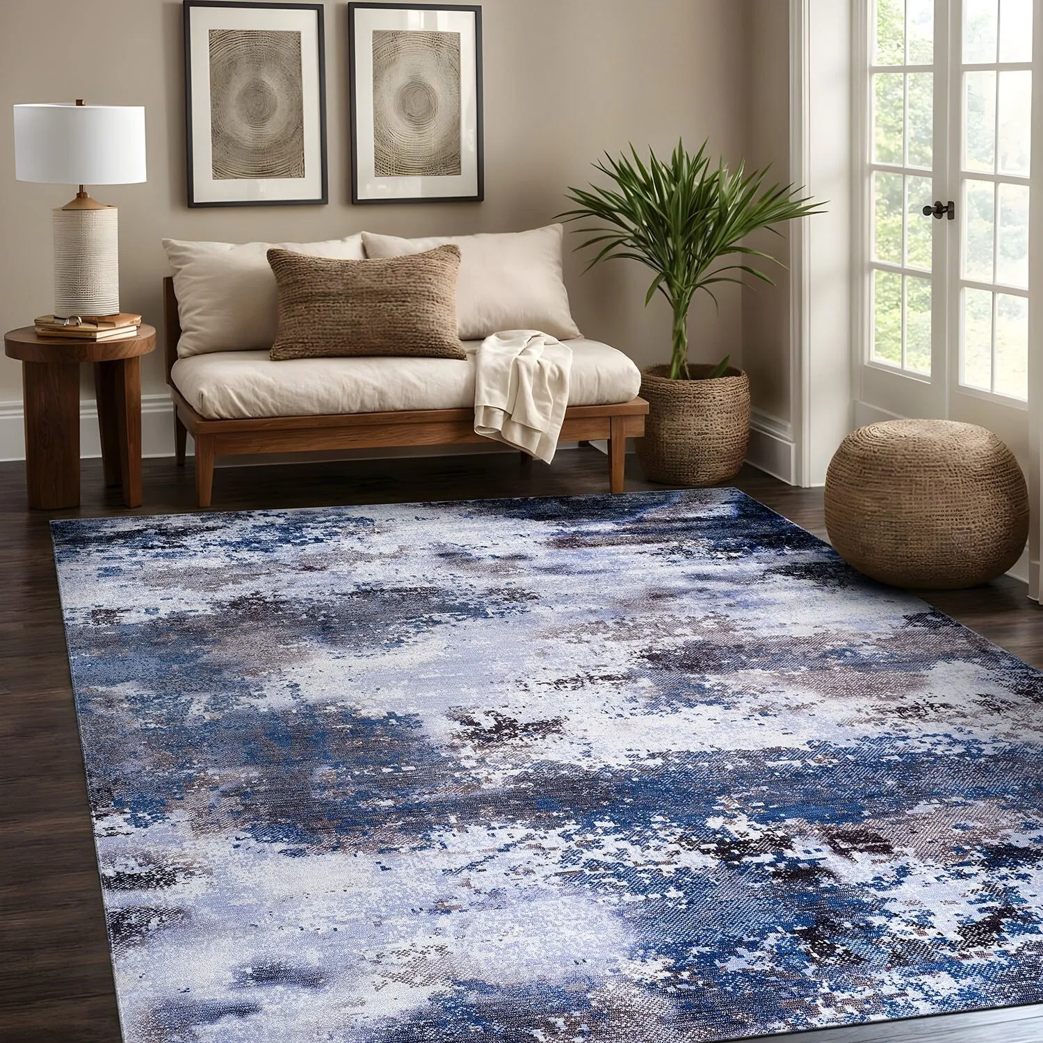 Beverly Rug Queen Abstract Non-Slip Rubber Back Washable Indoor Area Rug
