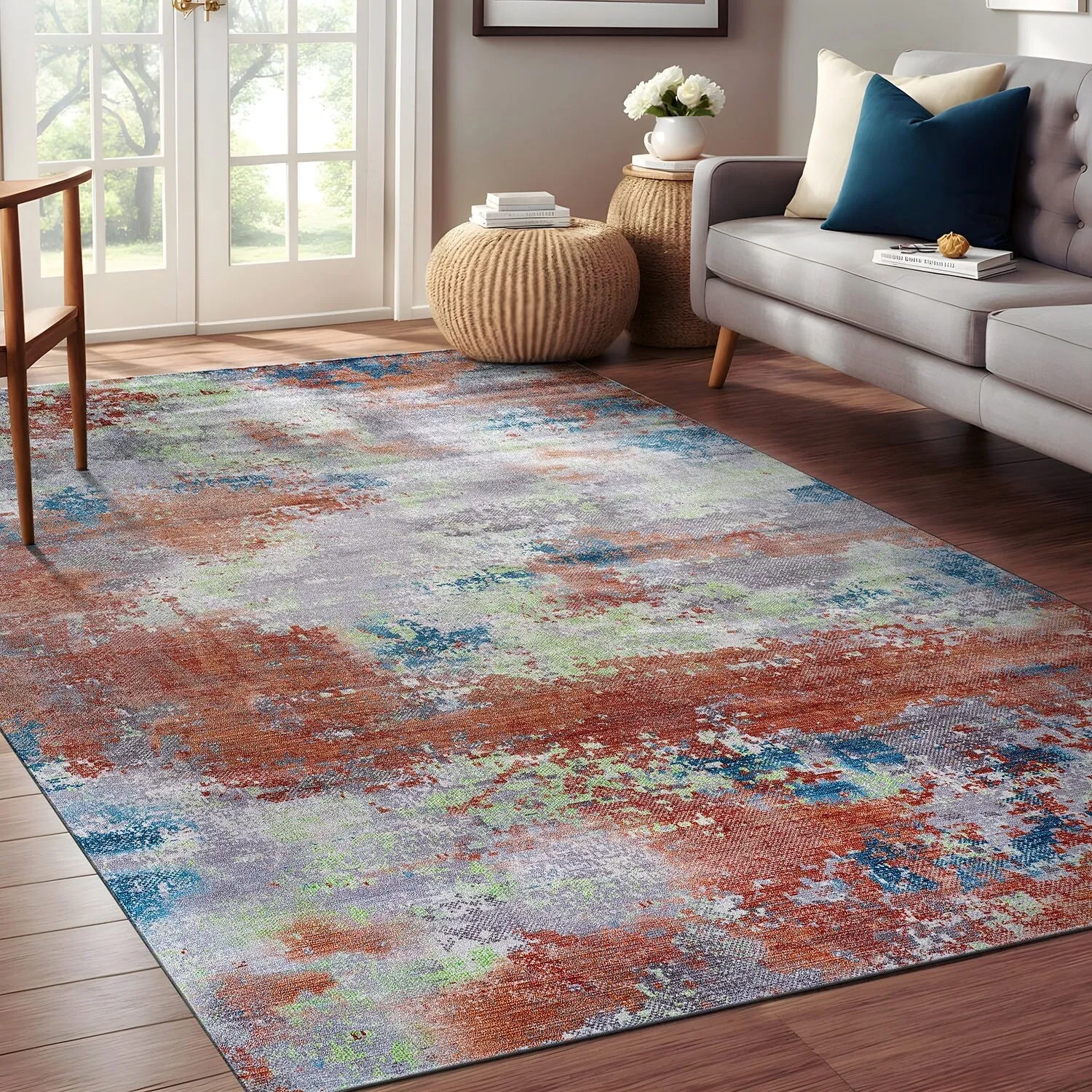 Beverly Rug Queen Abstract Non-Slip Rubber Back Washable Indoor Area Rug