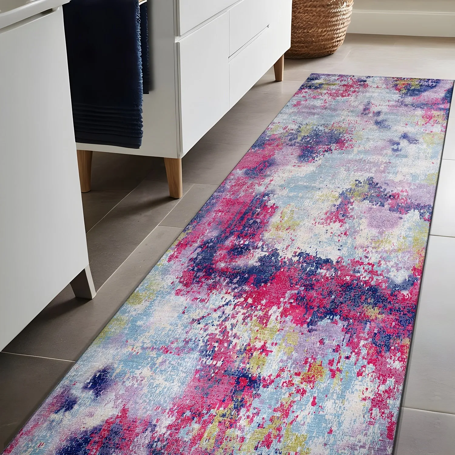 Beverly Rug Queen Abstract Non-Slip Rubber Back Washable Indoor Area Rug