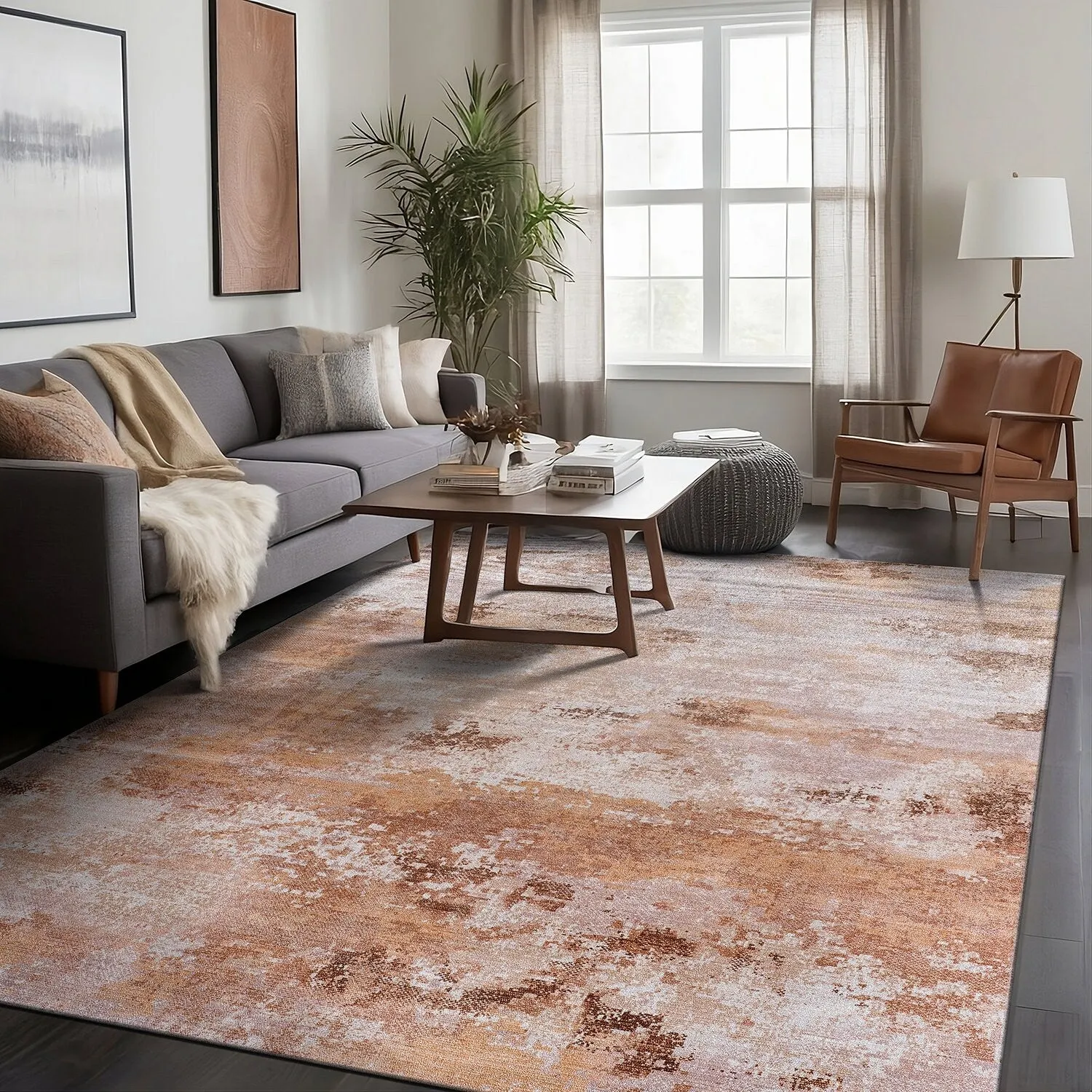 Beverly Rug Queen Abstract Non-Slip Rubber Back Washable Indoor Area Rug